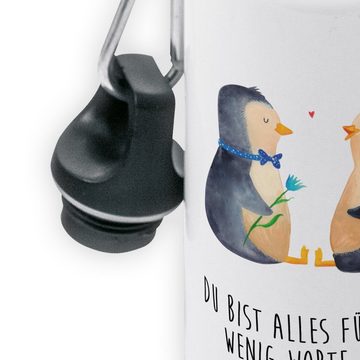 Mr. & Mrs. Panda Trinkflasche Pinguin Pärchen - Weiß - Geschenk, Kindergarten Flasche, Kinder Trink, Fröhliche Motive