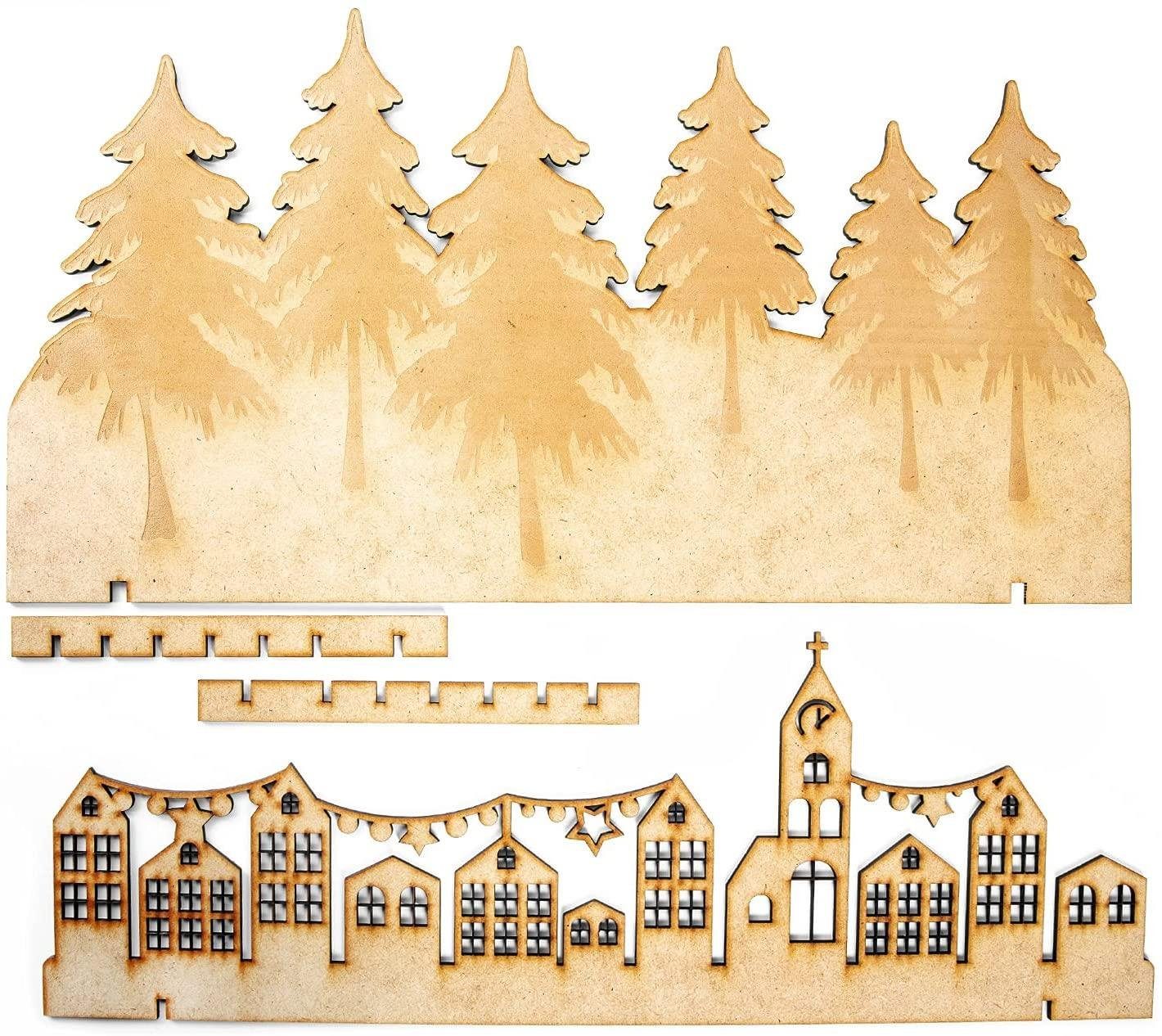 Logbuch-Verlag Weihnachtsfigur Bäume St) Holz 41 (1 und Weihnachtslandschaft Häuser cm
