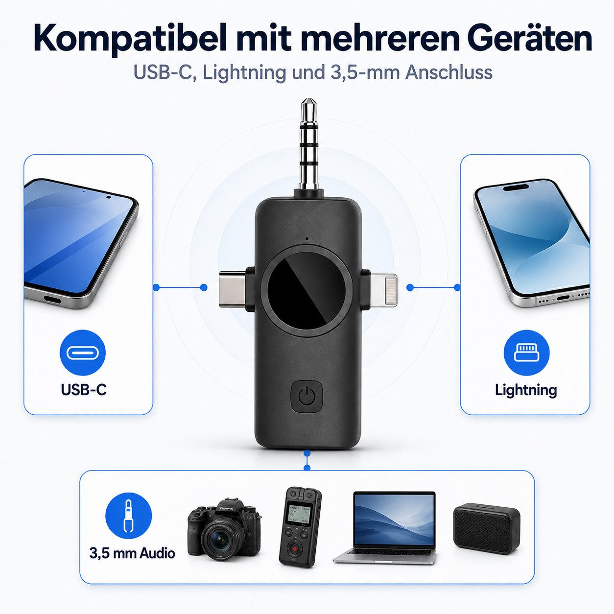 XEOOCE Mikrofon Drahtloses Lavalier Mikrofon 2er Set USB-C Plug & Play, Geräuschunterdrückungsfunktion