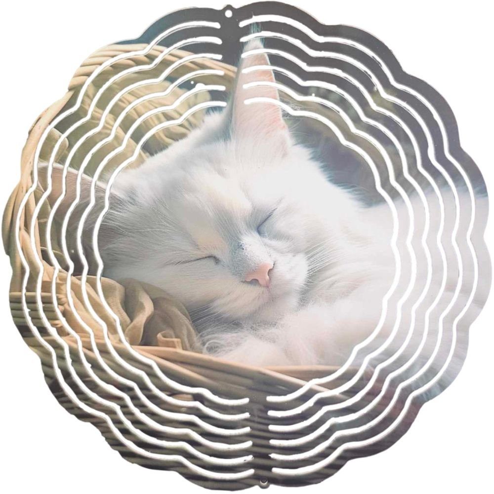Ladreas Windspiel Edelstahl 3D Windspiel Windspinner 20cm Katze Korb 1 WI374