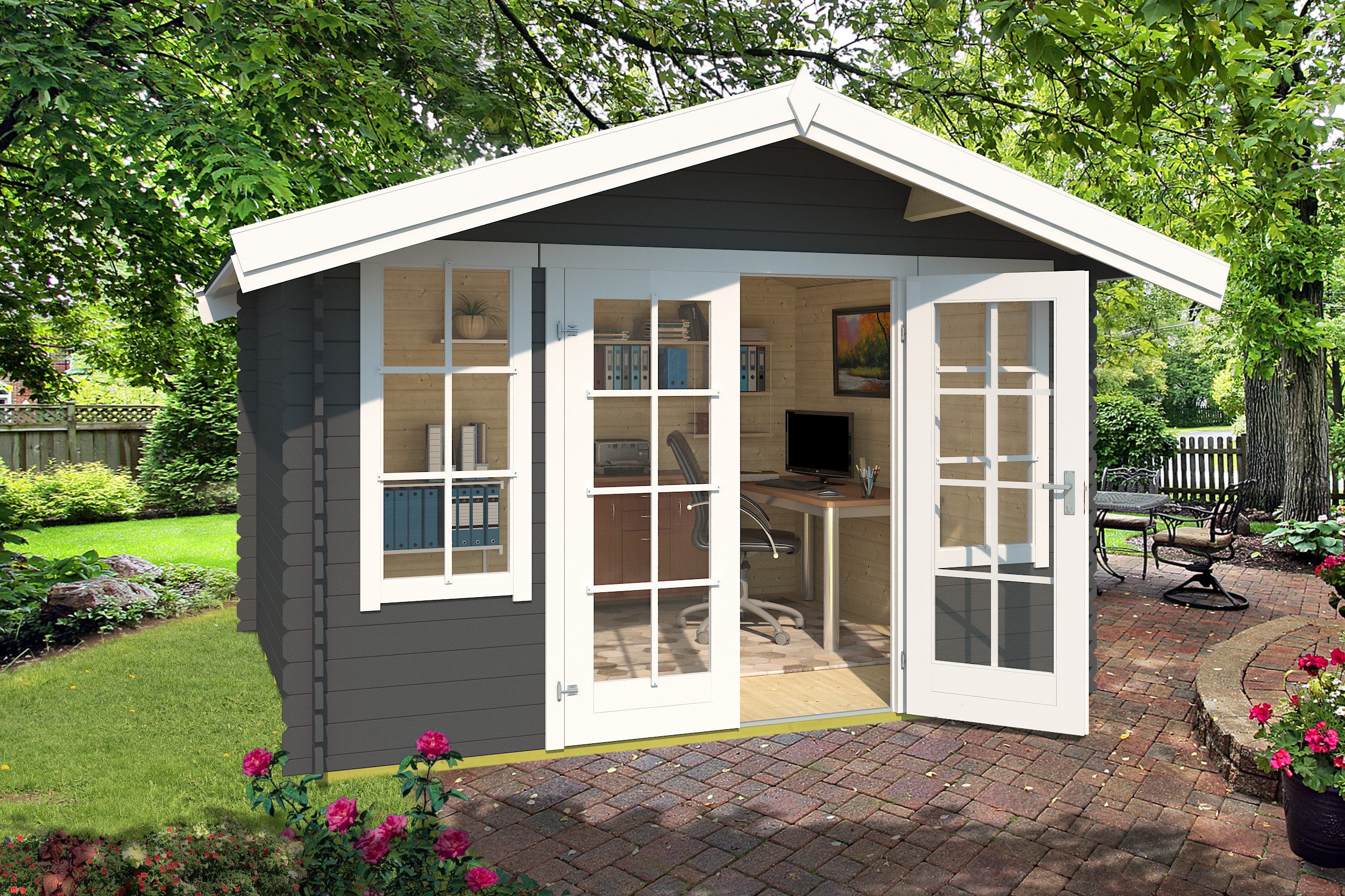 Nordic Holz Gartenhaus Robin 280, BxT: 381,3x358 cm, Stilvolle Doppeltür