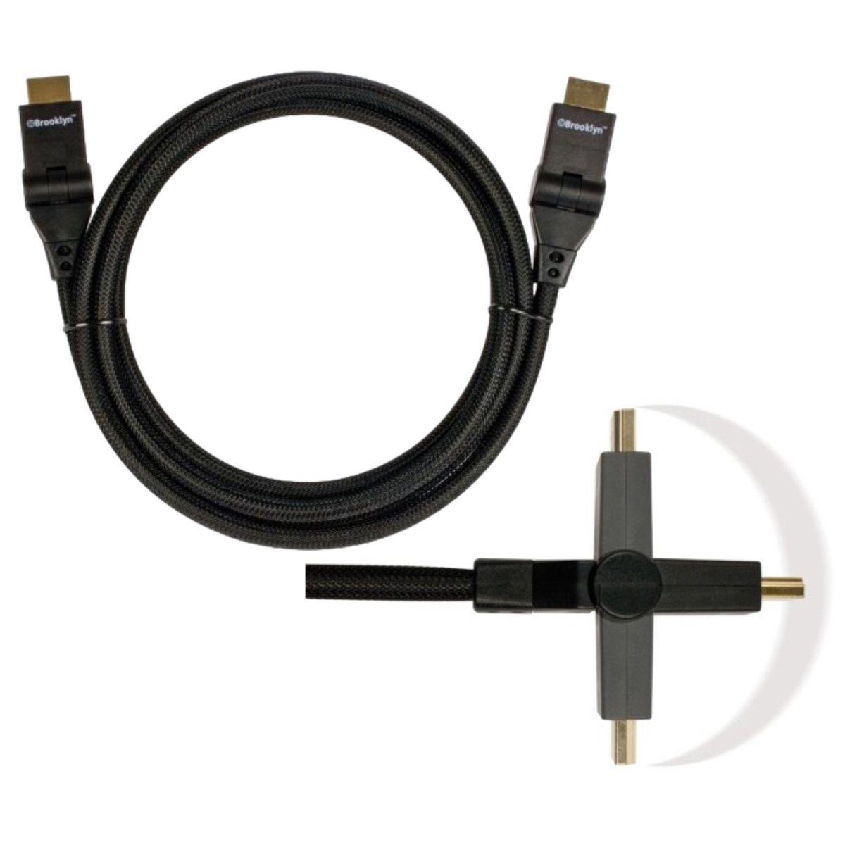 Brooklyn HQ HDMI-Kabel 2m Flex-Kabel 90° 180° Video-Kabel, HDMI, (200 cm), Winkel-Stecker geeignet für 3D HD-TV Full-HD TV LCD 1080p PC Konsole