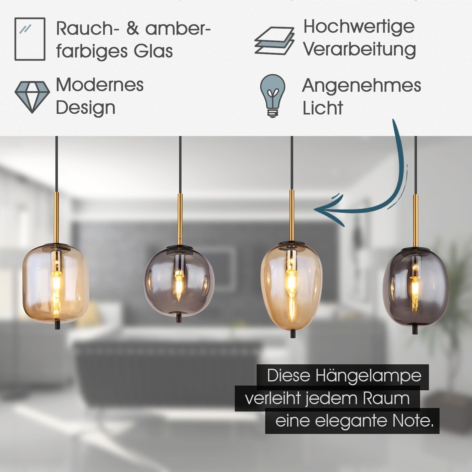 bmf-versand Hängeleuchte Hängelampe Esszimmer Rauchglas Hängeleuchte günstig online kaufen