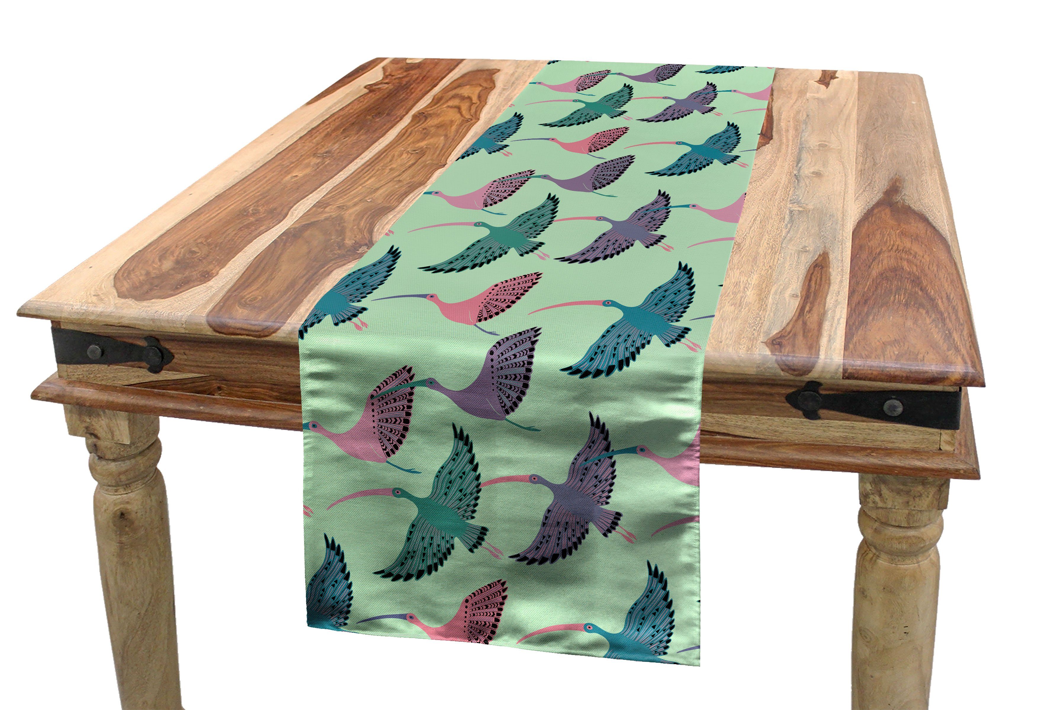 Fliegen Volkskunst Vögel Tischläufer, Rechteckiger Esszimmer Tischläufer Bild Ibis Dekorativer Abakuhaus Küche