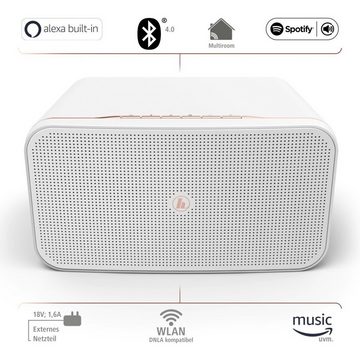 Hama Smart-Speaker SIRIUM WLAN Lautsprecher Weiß Smart Speaker (Bluetooth, WiFi, Fernbedienung, Sprachsteuerung,WiFi WLAN, Stereo Sound, USB-In AUX-In)