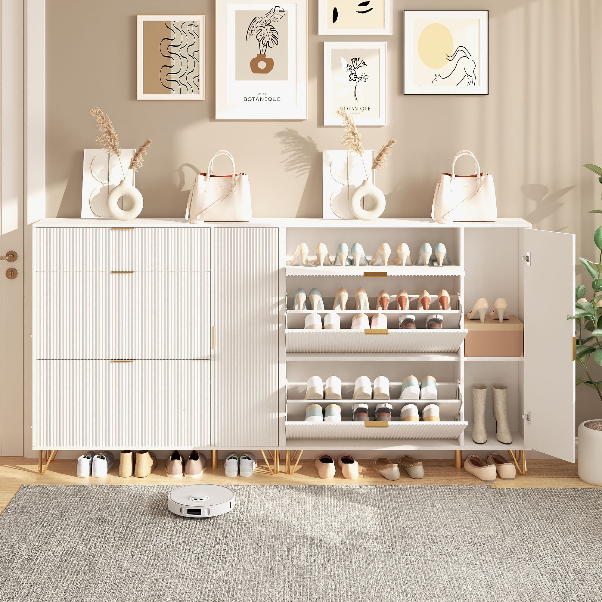 FUROKOY Schuhschrank Weiß Schuhregal Schuhkipper mit 2 Klappen und Kippsicherung (Schmal Schrank Schuhkommode, für 20 Paar Schuhe) für Eingangsbereich, Flur, 11 – Bild 3 von 5