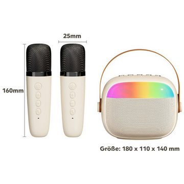MAGICSHE Mini Karaoke-Maschine (Bluetooth-Lautsprecher mit 2 drahtlosen Mikrofonen LED-Leuchten)