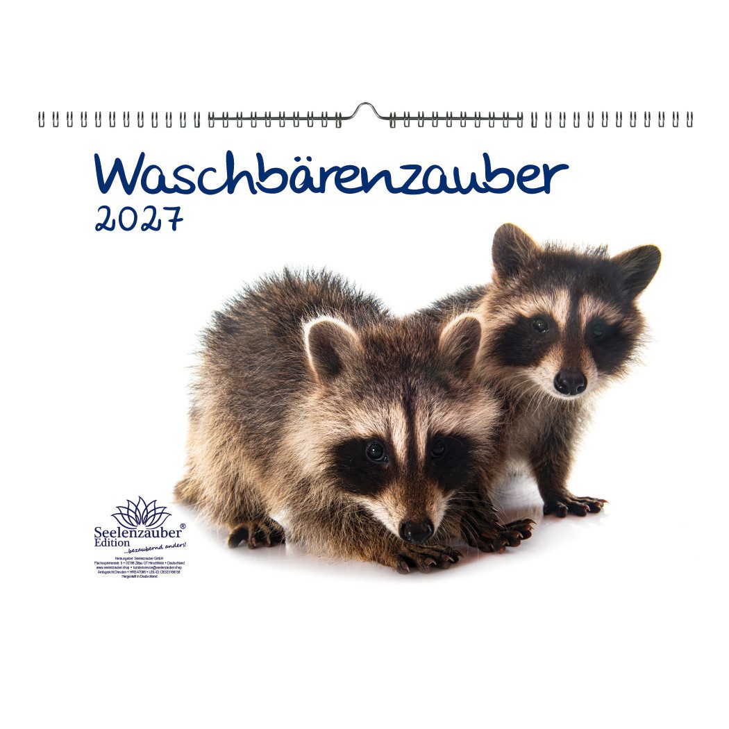 Seelenzauber Wandkalender Waschbärenzauber DIN A3 Kalender für 2027 Waschbären - Seelenzauber