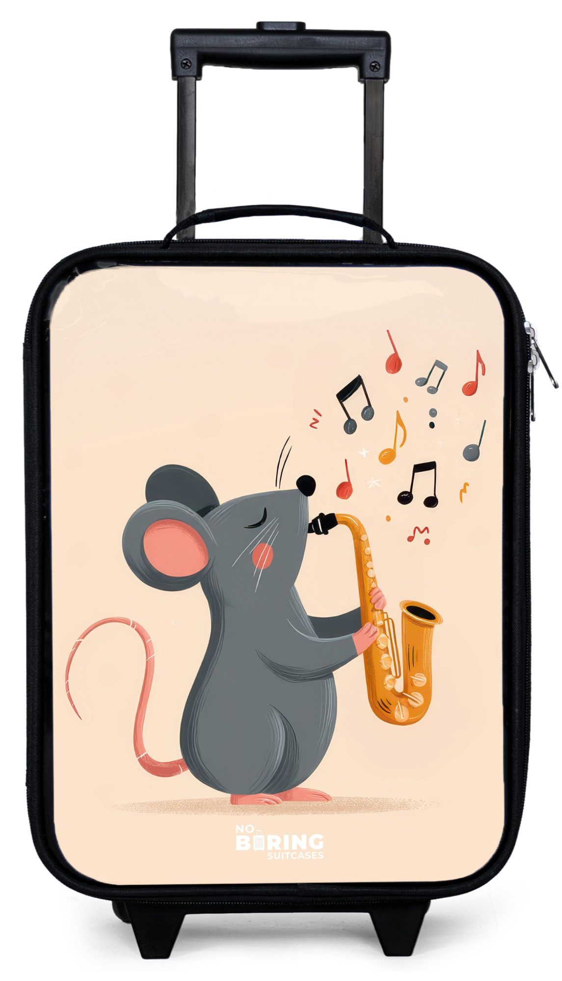NoBoringSuitcases.com© Kinderkoffer mit leuchtende Räder - Maus - Saxophon - Musik, 2 Rollen, Kinder Koffer Klein, Trolley Handgepäck, Reisekoffer