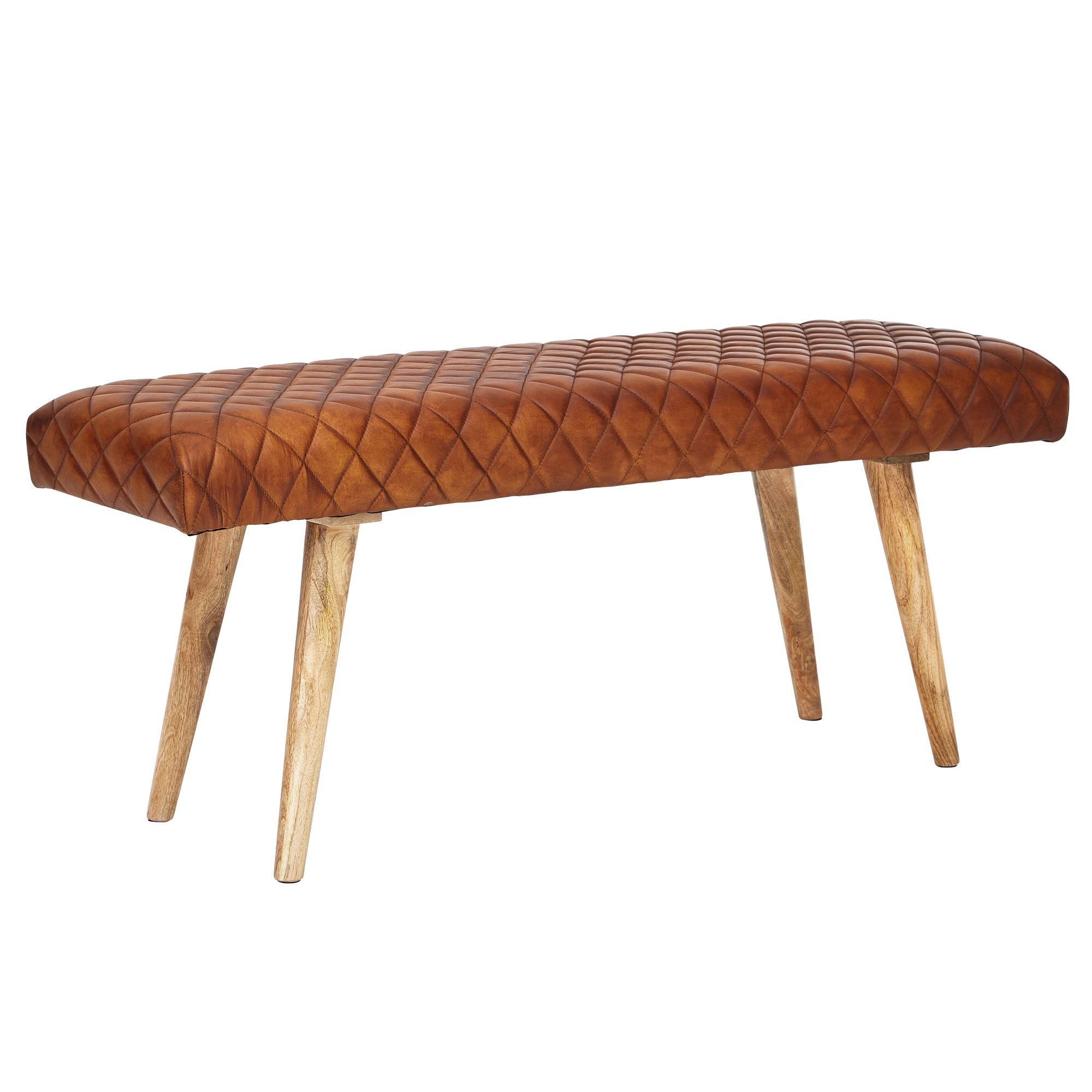 FINEBUY Sitzbank FB54094 (Echtleder / Massivholz Bank 115x53x38 cm, Sitzbank), Polsterbank Modern, Flurbank Lederbank Braun