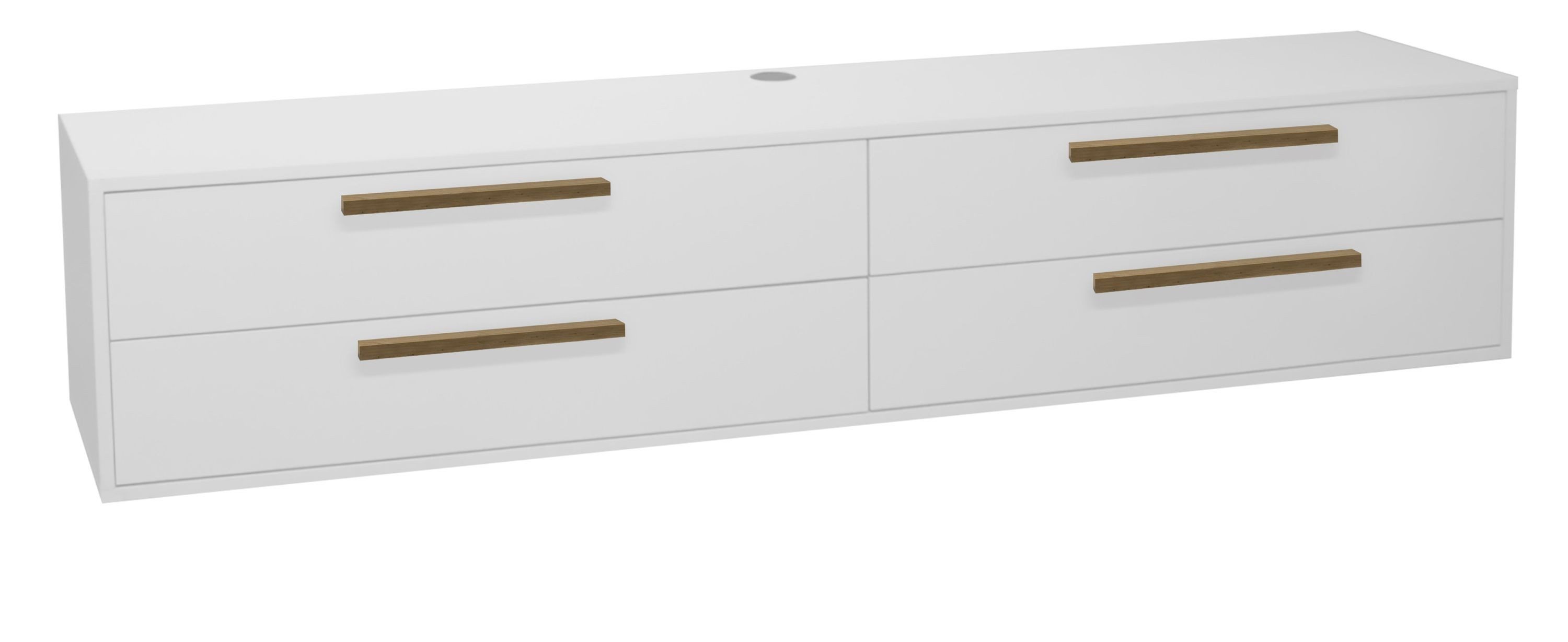 FURNARO Lowboard, in weiß matt lack/ Holzgriffe B/H/T: 216x47x45 cm