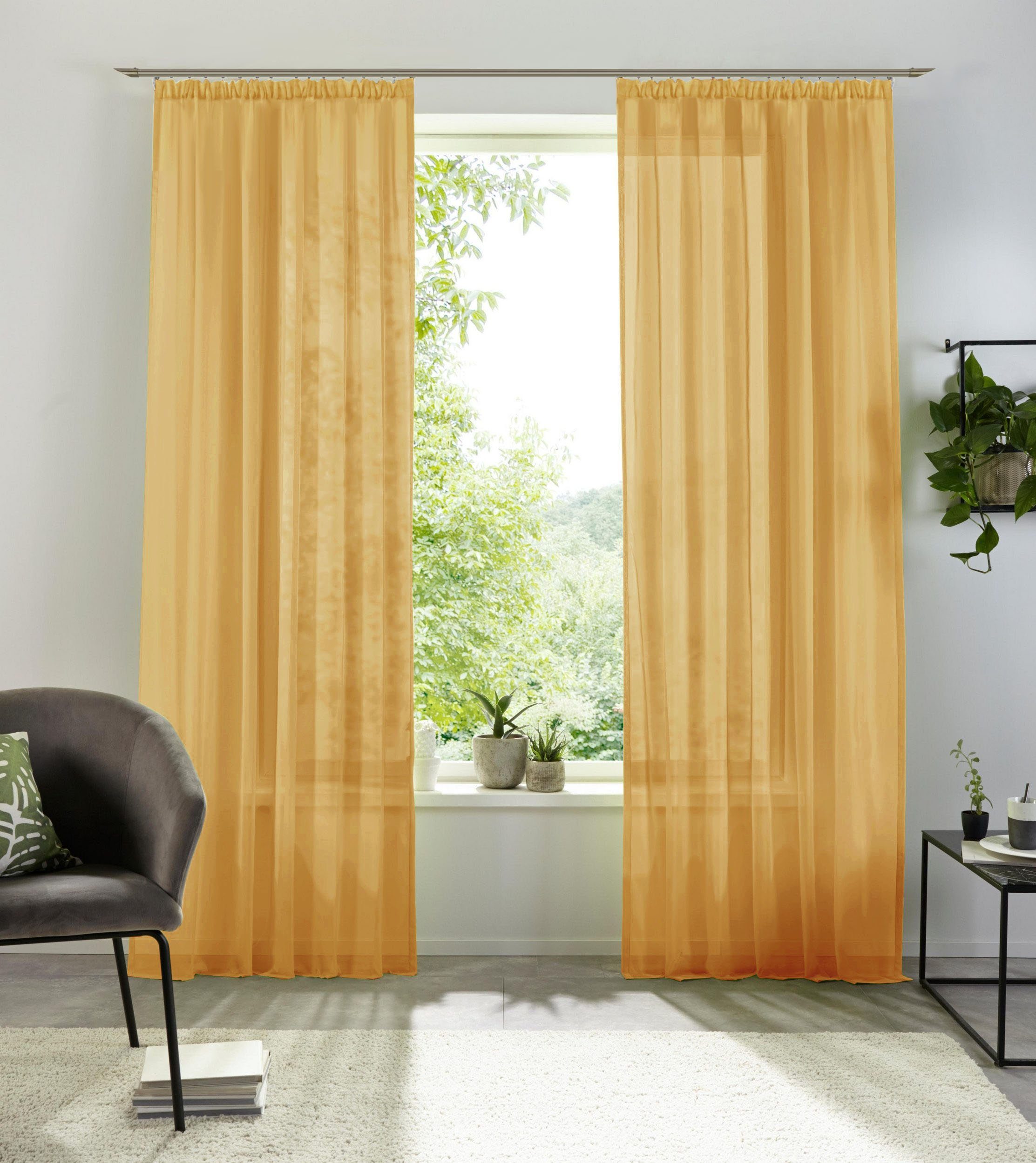 Gardine XANA, my home, Kräuselband (1 St), transparent, Polyester, 1 Schal, Voile, einfarbig, pflegeleicht goldfarben