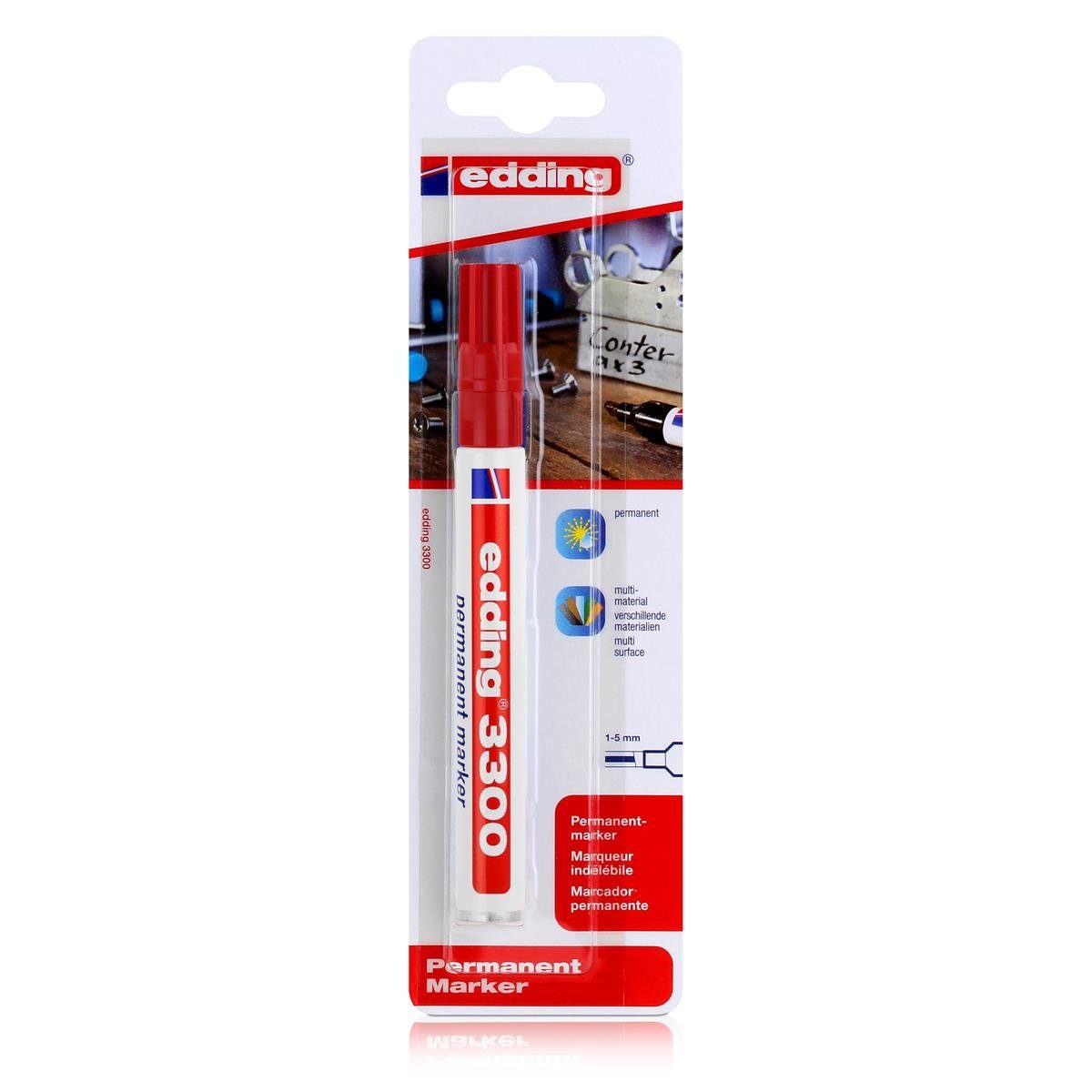 Permanentmarker edding 3300 Permanent Marker rot Spitze 1-5mm wasserfest, wischfest (1