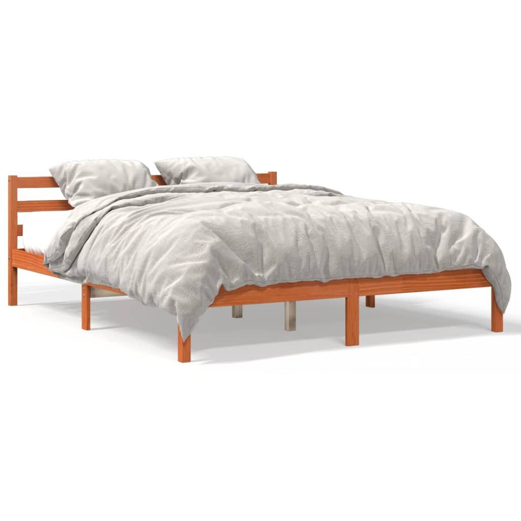 furnicato Bettgestell Moderner Bettrahmen aus Massivholz, Wachsbraun, 165,5 x 205,5 x 69,5 (1-tlg), Kieferholz-Karieregestell mit Kopfteil und stabilen Sperrholzlatten