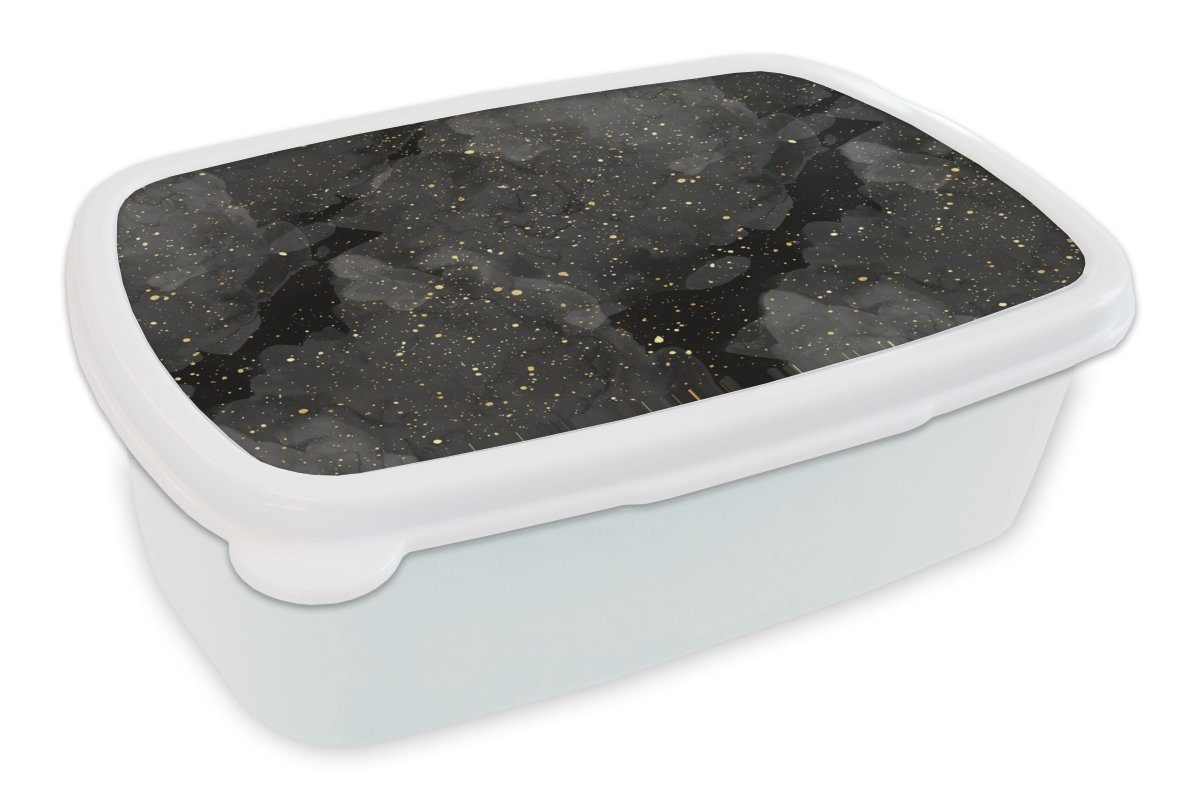 MuchoWow Lunchbox Marmor - Glitter - Gold - Schwarz - Muster, Kunststoff, (2-tlg), Brotbox für Kinder und Erwachsene, Brotdose, für Jungs und Mädchen weiß