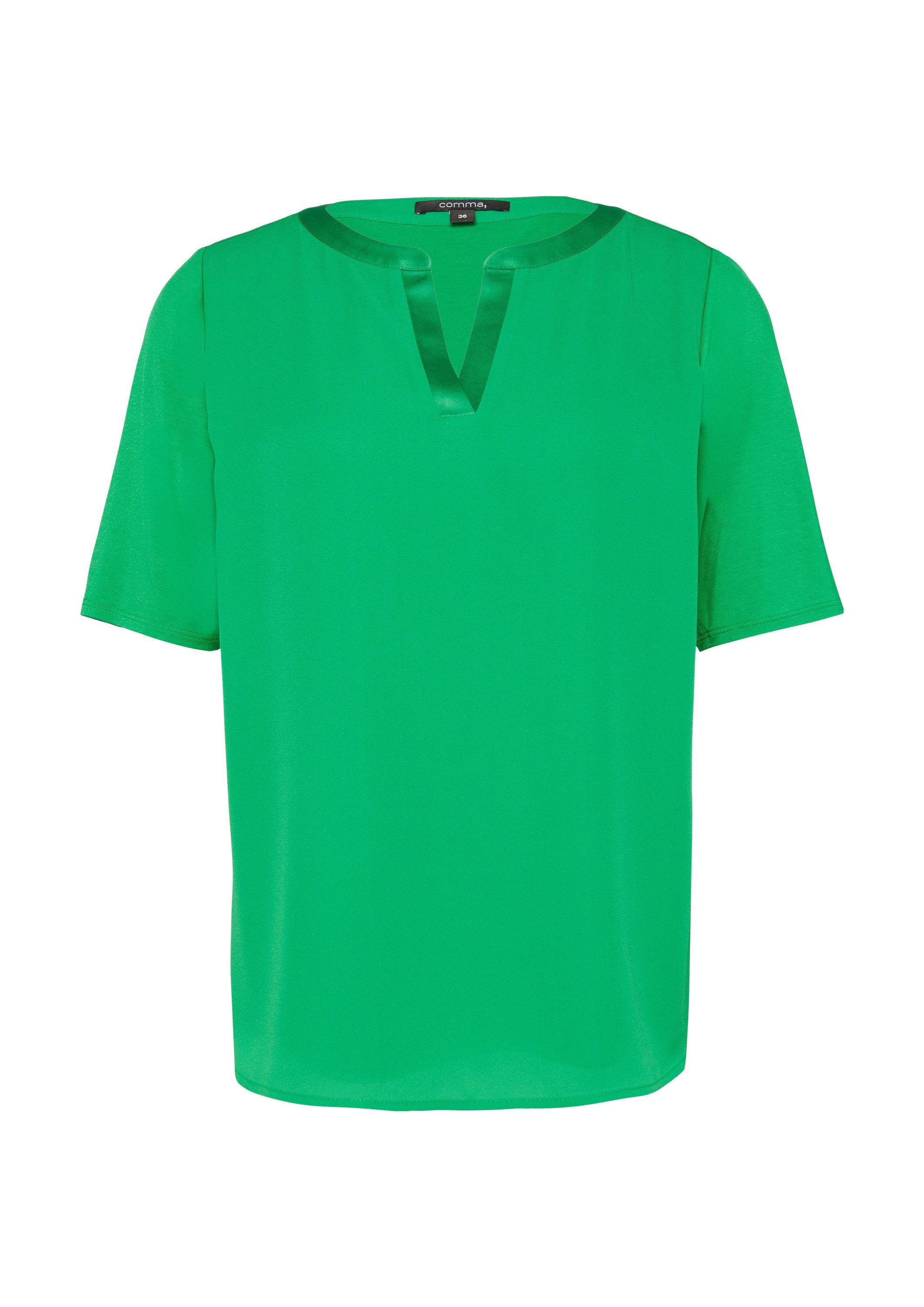 comma Kurzarmshirt T-Shirt Viskose-Shirt mit Satinblende im Fabricmix günstig online kaufen