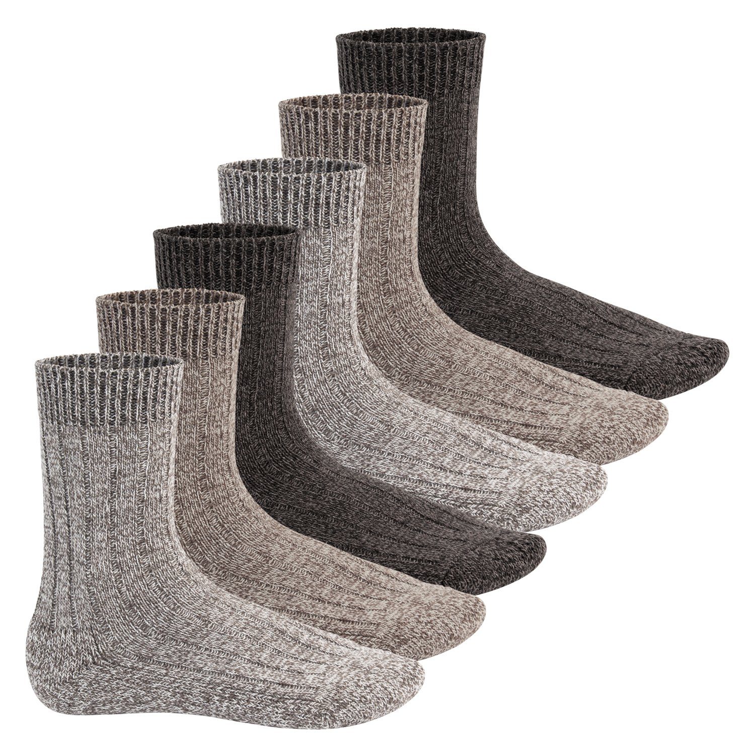 Norweger Plüschsohle Socken Paar) Winter Braun Footstar Frottee (6 Norwegersocken Herren