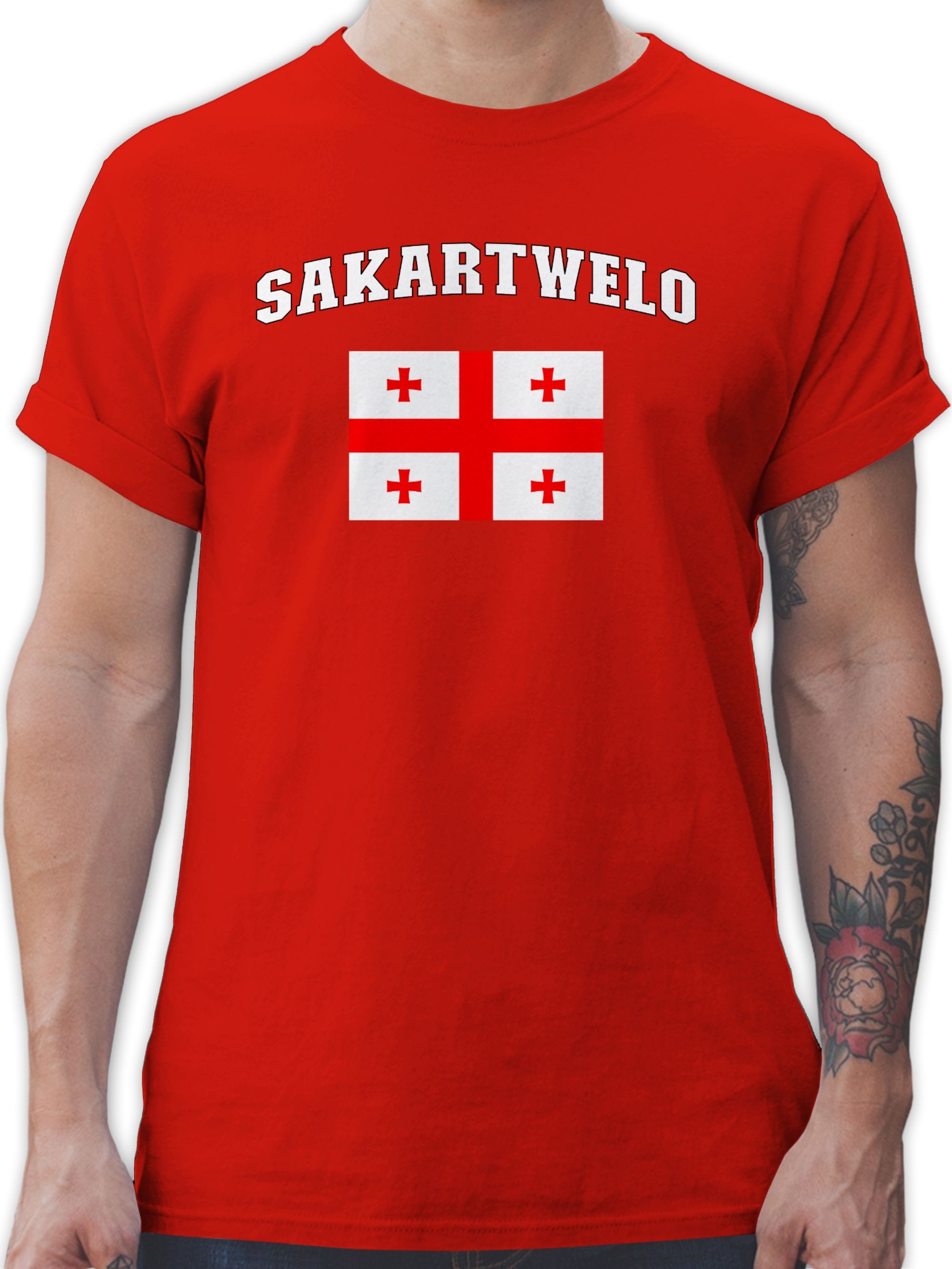 T-Shirt Sakartwelo Schriftzug mit Flagge, Sakartvelo, Georgia, Georgien, G
