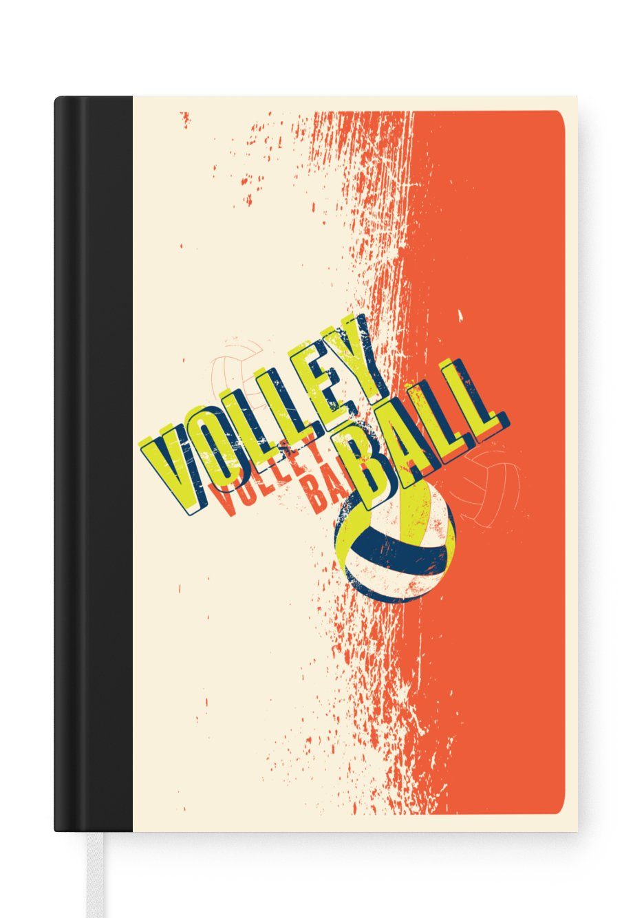 MuchoWow Notizbuch Volleyball Illustration mit Zitat "Volleyball" vor verwittertem, Journal, Merkzettel, Tagebuch, Notizheft, A5, 98 Seiten, Haushaltsbuch