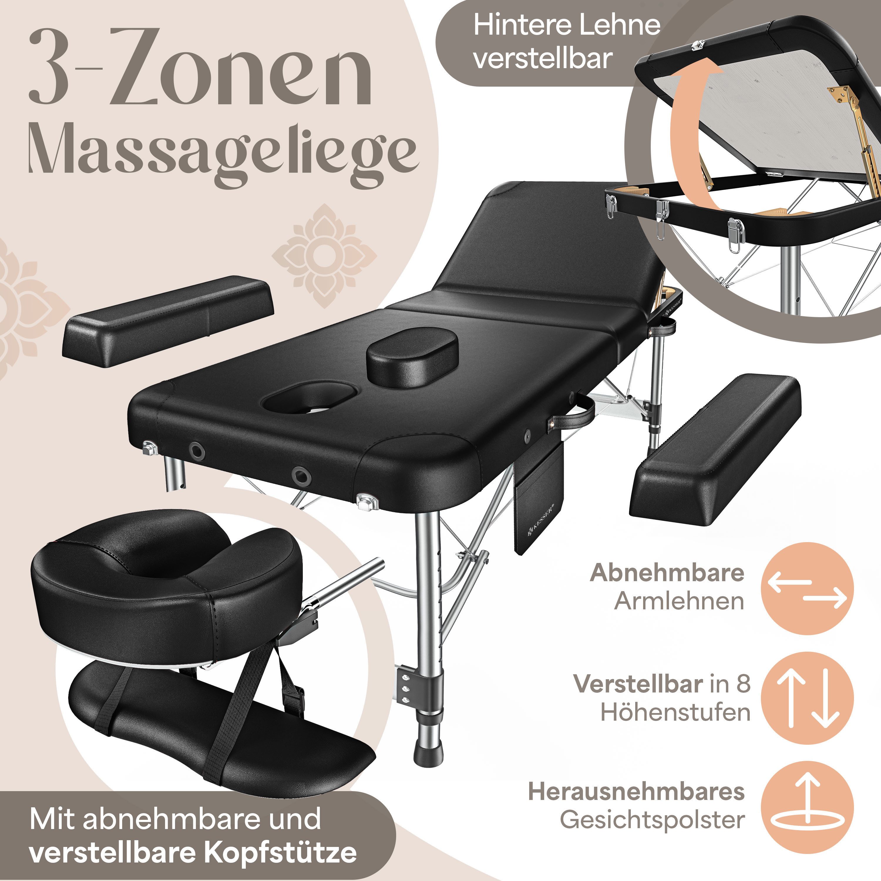 KESSER Massageliege, 3 Zonen Kosmetikliege klappbar & höhenverstellbar mobile Massagebett