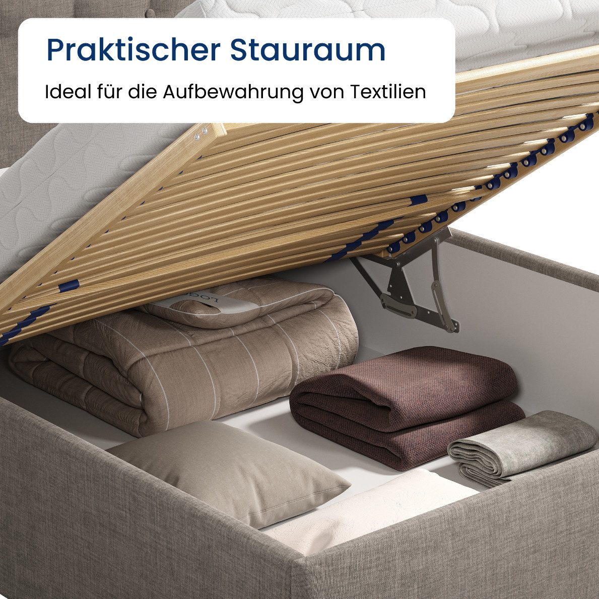 Home Collective Polsterbett Bett mit Stauraum, verstellbarem Lattenrost, viele Größen (Größen: 100x200 120x200 140x200 160x200 180x200 200x200, hochwertiger Str – Bild 5 von 5
