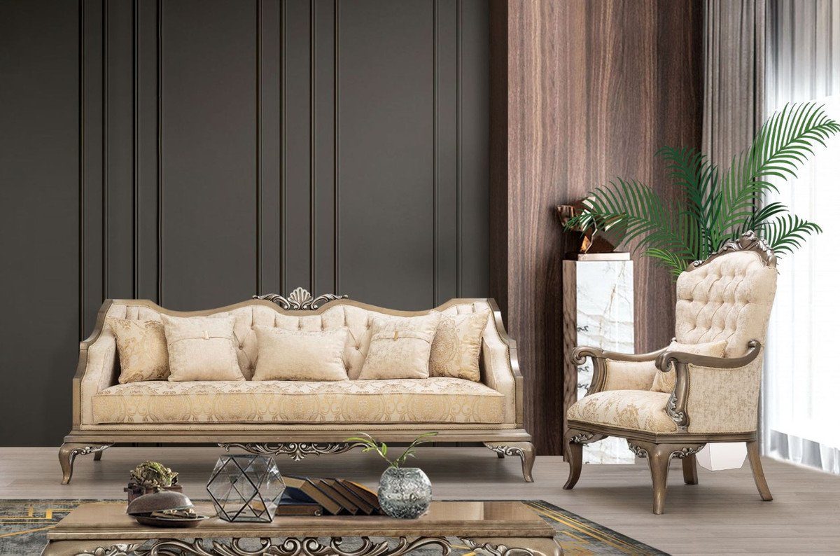 Casa Padrino Couchtisch Möbel - - Silber Barockstil Barock Barock Wohnzimmertisch im / Luxus Massivholz Couchtisch Braun Prunkvoller - Tisch Handgefertigter
