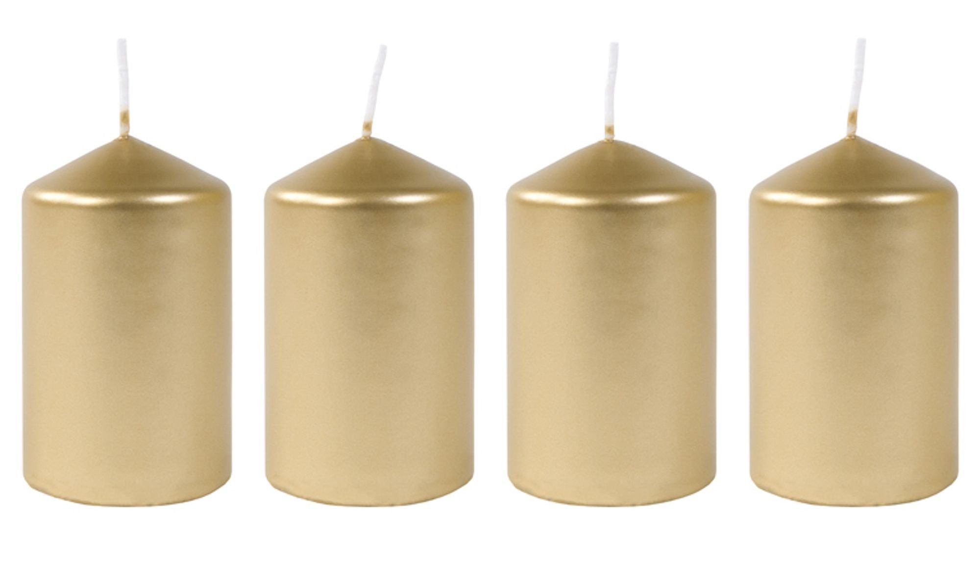 BURI Stumpenkerze Metallic-Stumpenkerzen gold 4er-Set Adventskerzen Weihnachtskerzen