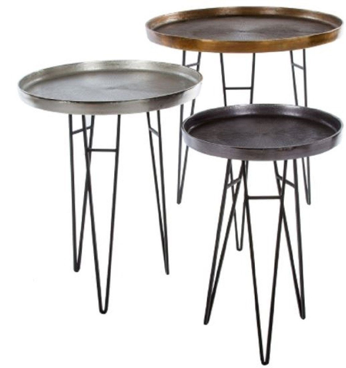 - Set / Metall Beistelltisch Silber Casa Grau x H. Beistelltische Beistelltisch Padrino Ø Runde Bronze 50 cm Luxus 60 /