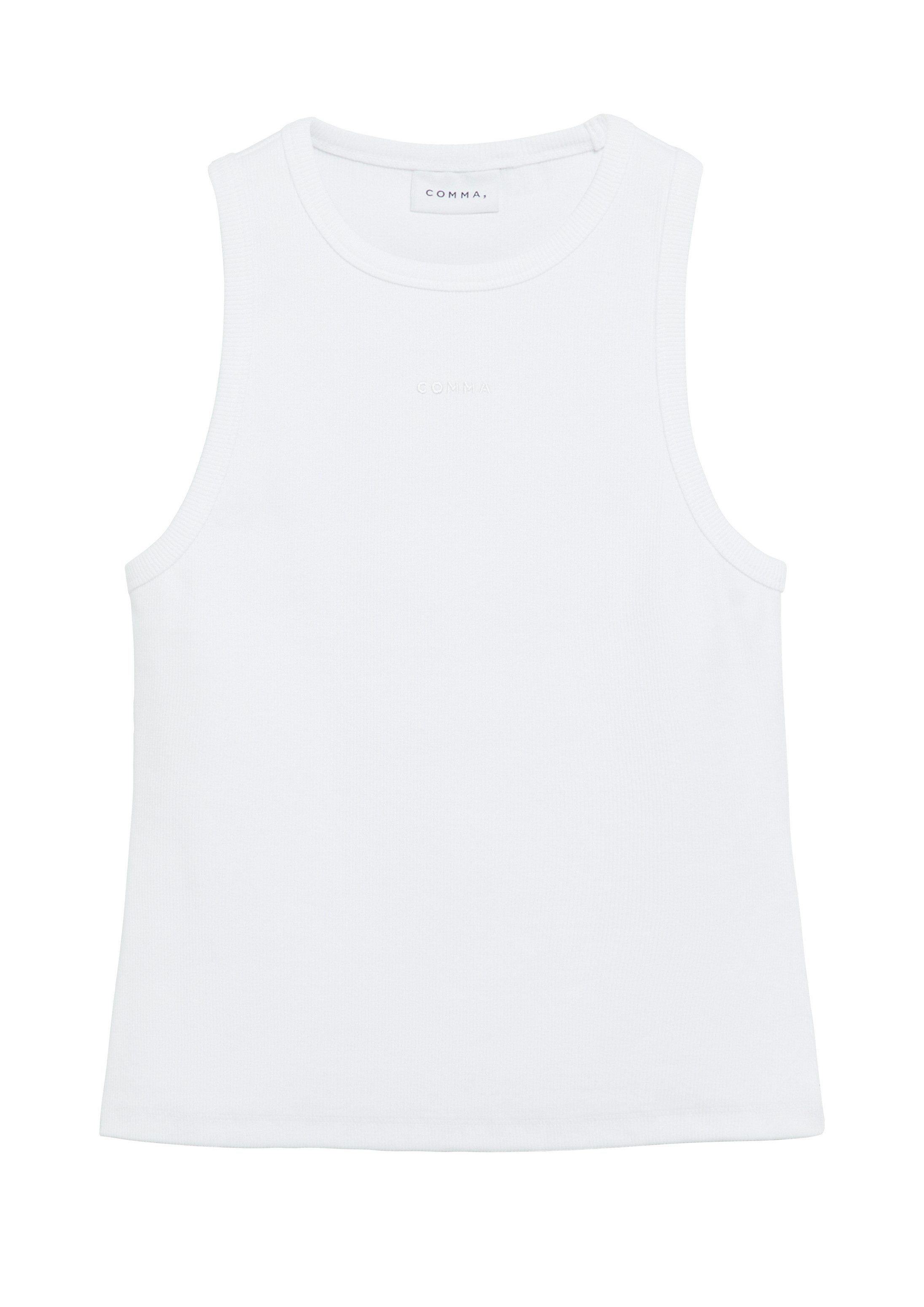 comma Muskelshirt T-Shirt Geripptes Tanktop mit Logostickerei
