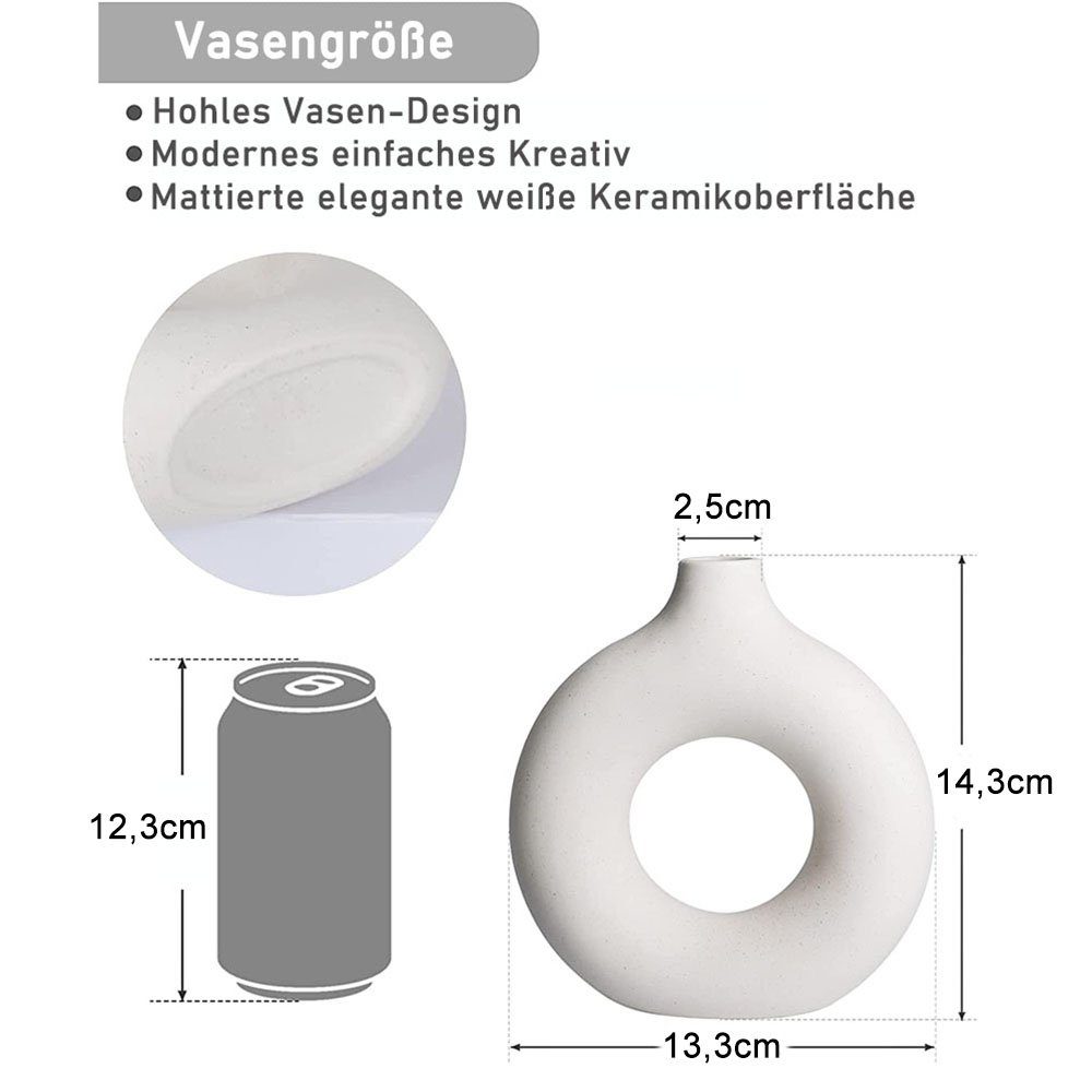 zggzerg Dekovase Keramik für Pampasgras, Deko Vase Wohnzimmer Runde Vase Donut Beige