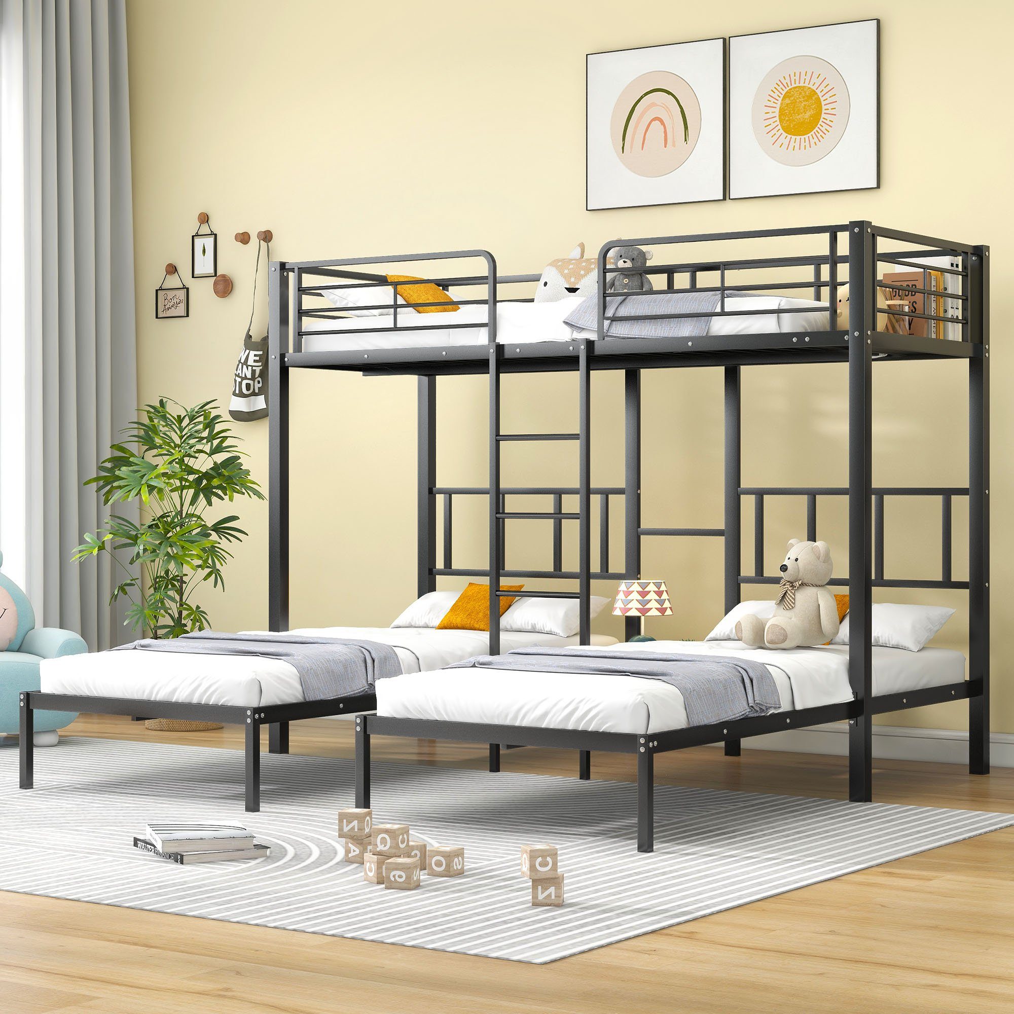Flieks Etagenbett, Dreierbett Kinderbett Metallbett mit Leiter 90x200cm*3 günstig online kaufen