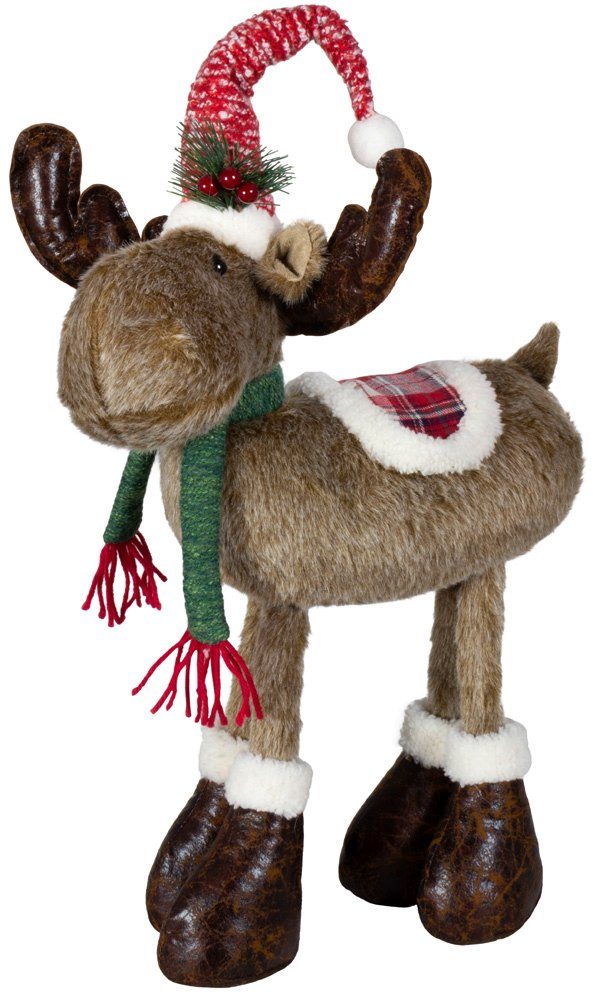 Christmas Paradise Weihnachtsfigur stehender Elch 50cm (60cm) (Dekofigur, 1 St), Rentier stehend, Weihnachtsdeko Braun Rot