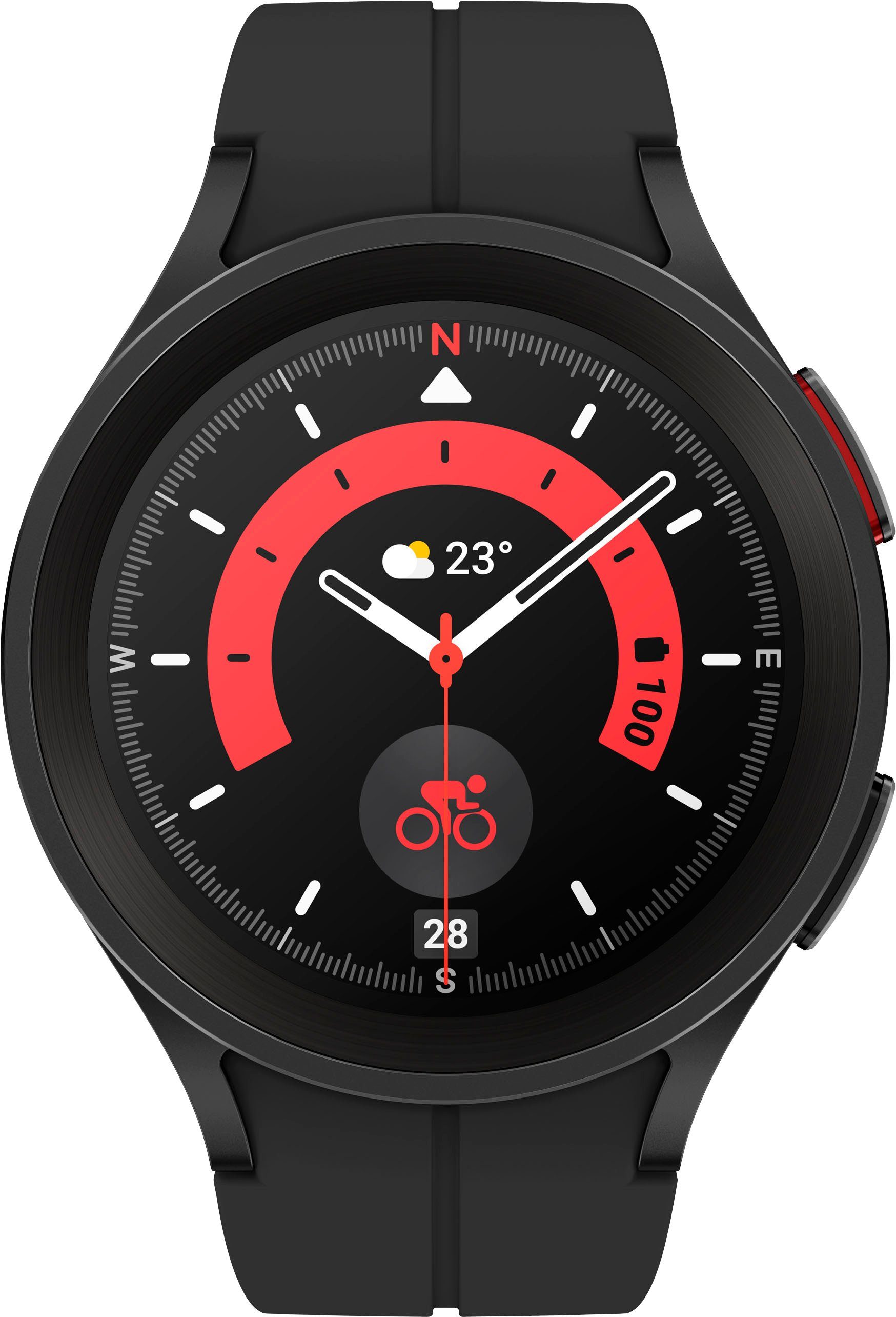 Samsung Galaxy Watch Tracker, Black Samsung), (3,46 by Titanium schwarz 45mm Fitness Pro Zoll, | Wear Smartwatch cm/1,4 5 Uhr, LTE Fitness Gesundheitsfunktionen OS
