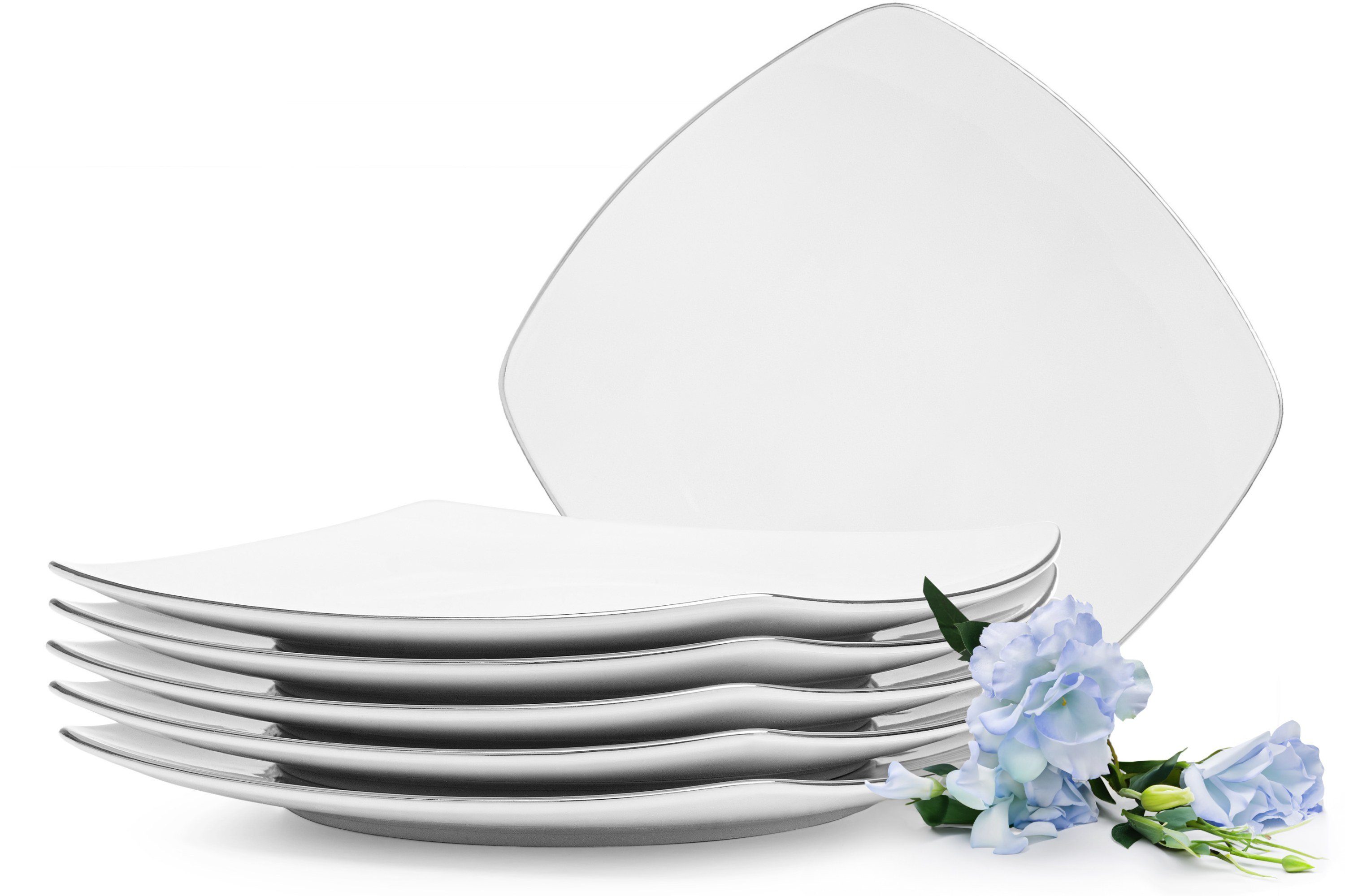 KONSIMO® Teller-Set CARLINA Speiseteller Geschirr-Set (6-tlg), 6 Personen, Porzellan, Handwäsche, quadratisch, Elegant