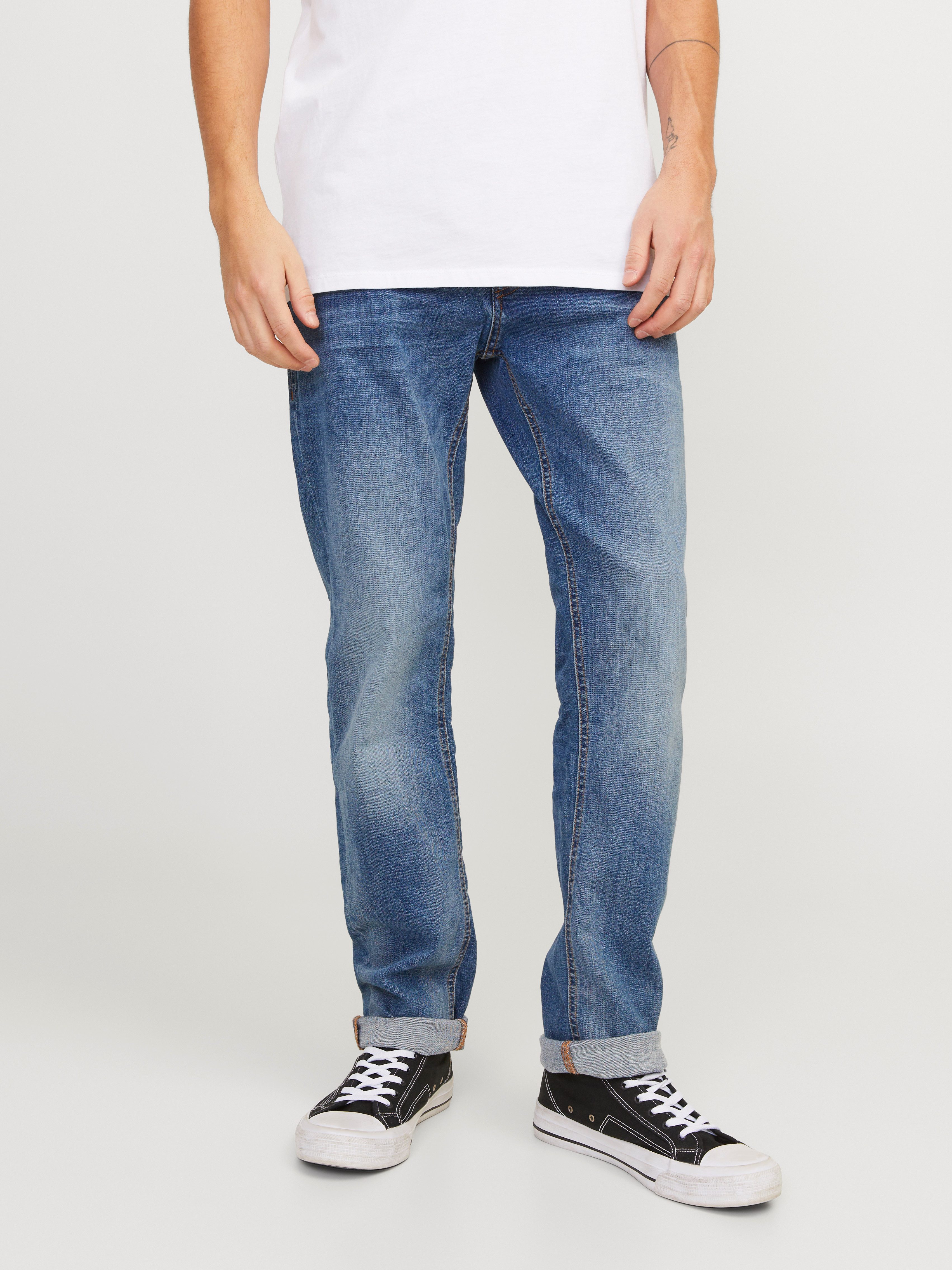 Jack & Jones Slim-fit-Jeans JJITIM mit Waschung und praktischen Taschen Abriebeffekte, modisch, slim fit, Denim