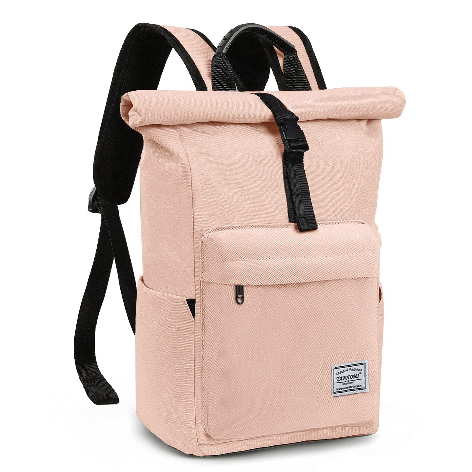 TAN.TOMI Cityrucksack Rolltop Rucksack Damen Herren, Rucksack Laptop Tasche 15,6 Zoll (Damen Herren weit öffenbar, Rolltop Rucksack wasserdicht), Backpack Daypack für Schule,Fahrradfahren,Freizeit und Reise