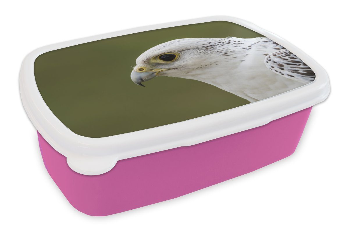 MuchoWow Lunchbox Falke - Hochformat - Weiß, Kunststoff, (2-tlg), Brotbox für Erwachsene, Brotdose Kinder, Snackbox, Mädchen, Kunststoff rosa
