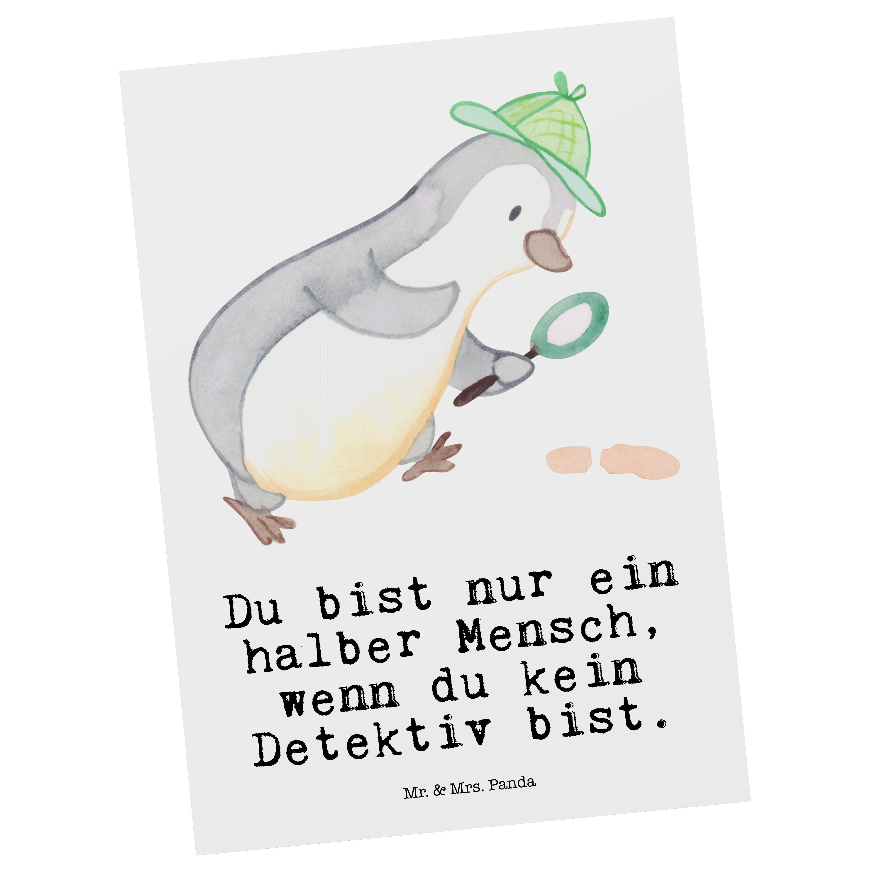 Mr. & Mrs. Panda Postkarte Detektiv mit Herz - Weiß - Geschenk, Karte, Dankeskarte, Einladung, E