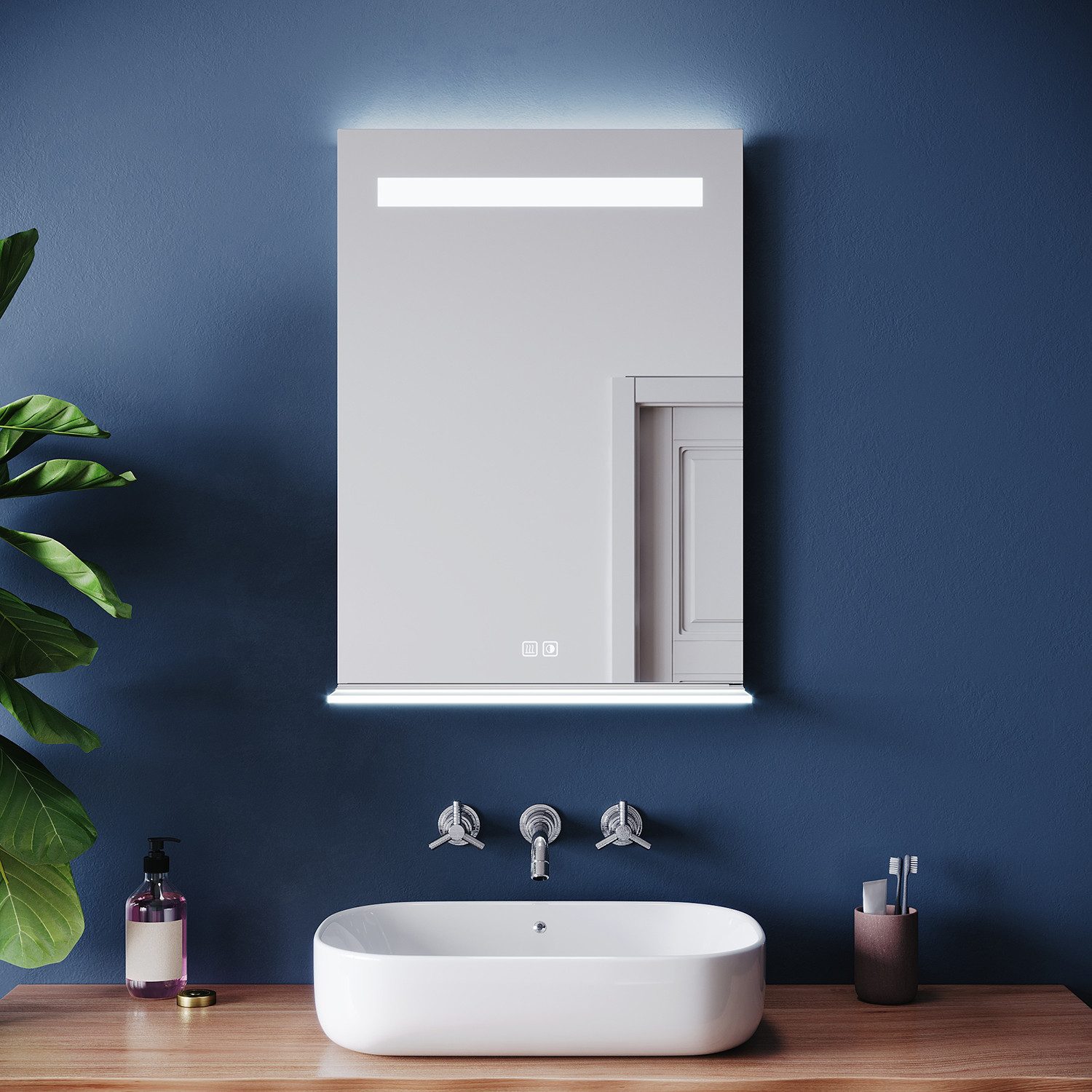 SONNI Badspiegel Badspiegel mit Beleuchtung LED mit Ablagefach, Drei Farbtemperaturen dimmbar, Antibeschlag, Ladesteckdose