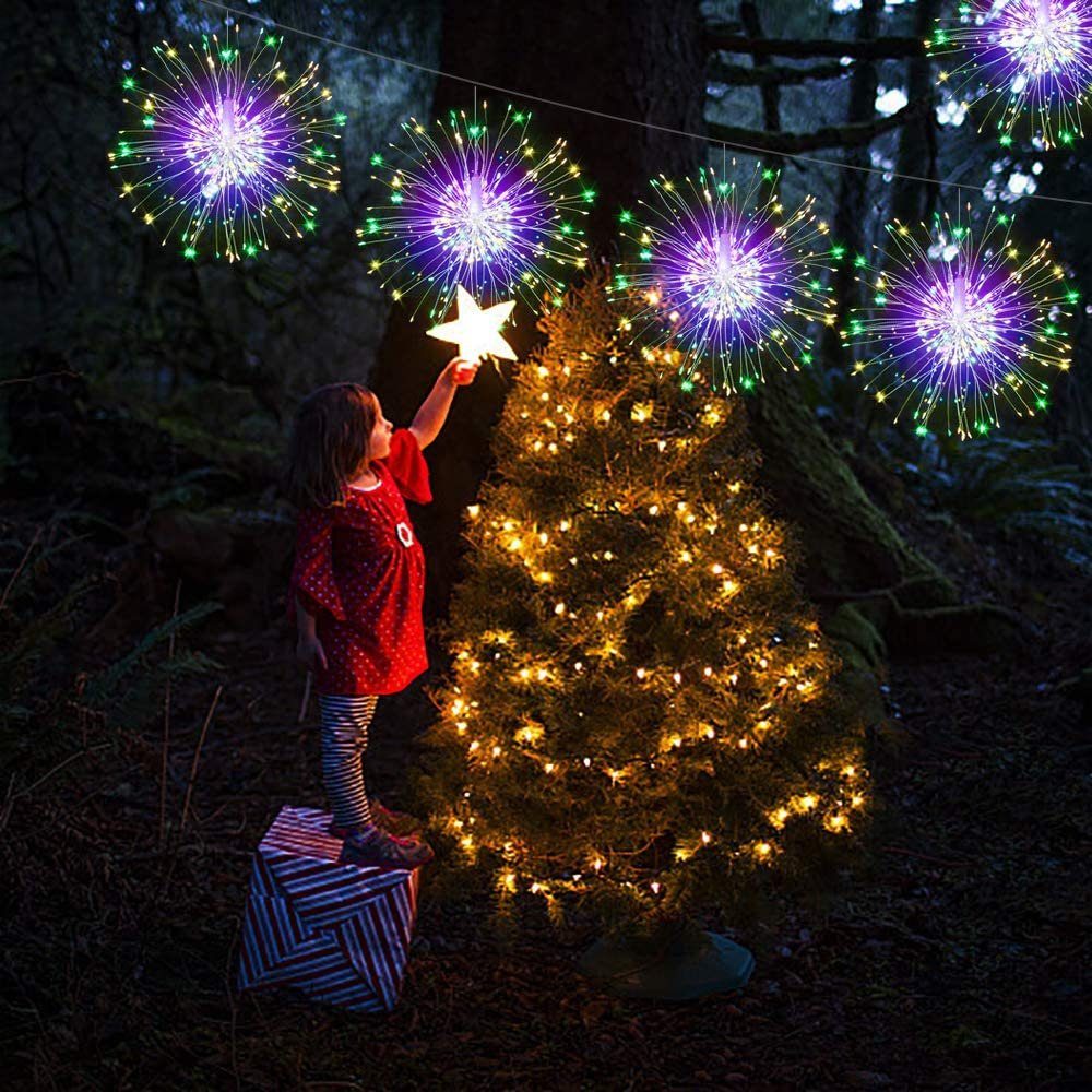 Wasserdicht Außen LED Modi, LED-Lichterkette Fernbedienung, Mehrfarbig Batterie, Hängende Innen Party 200 Weihnachtsdeko Starburst, Lichter,8 mit Feuerwerk Sunicol für