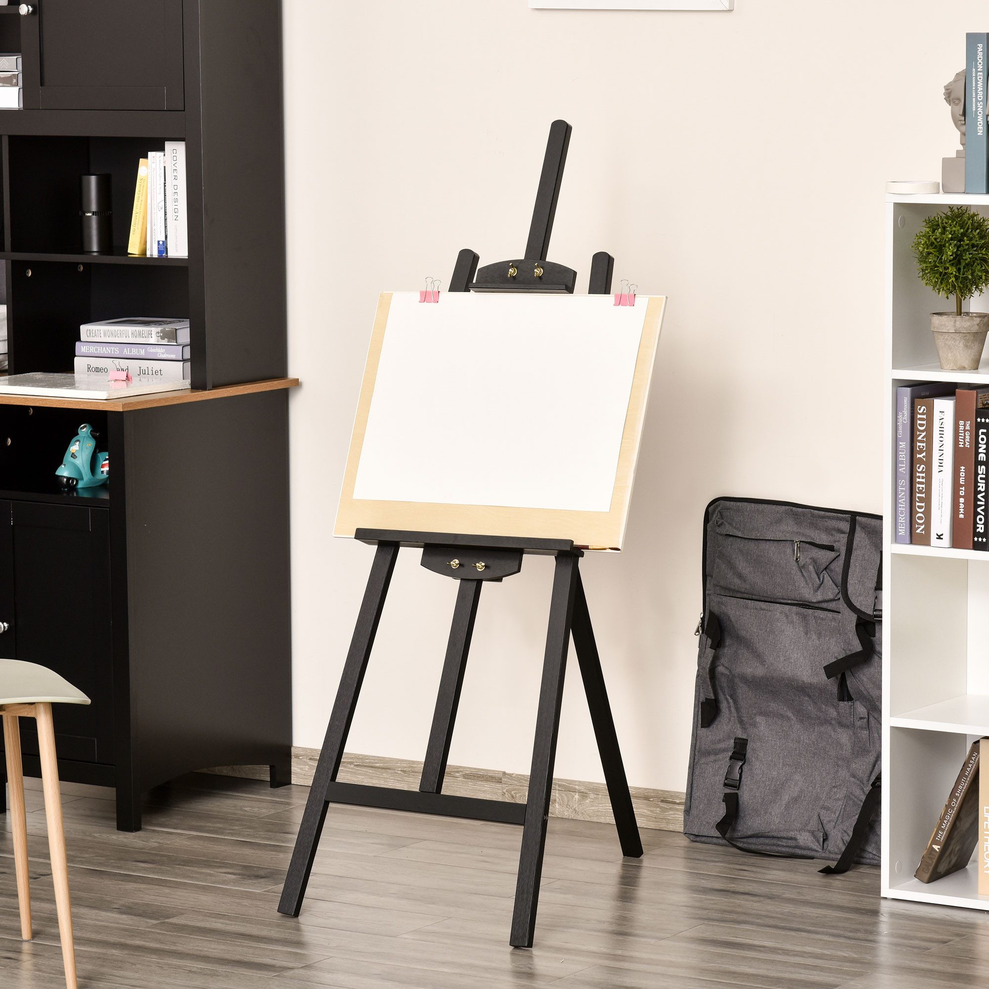 HOMCOM Staffelei Holzstaffelei Feldstaffelei für Malerei, Skizze, Schwarz 51,5 x 71,5 x 134,5 cm
