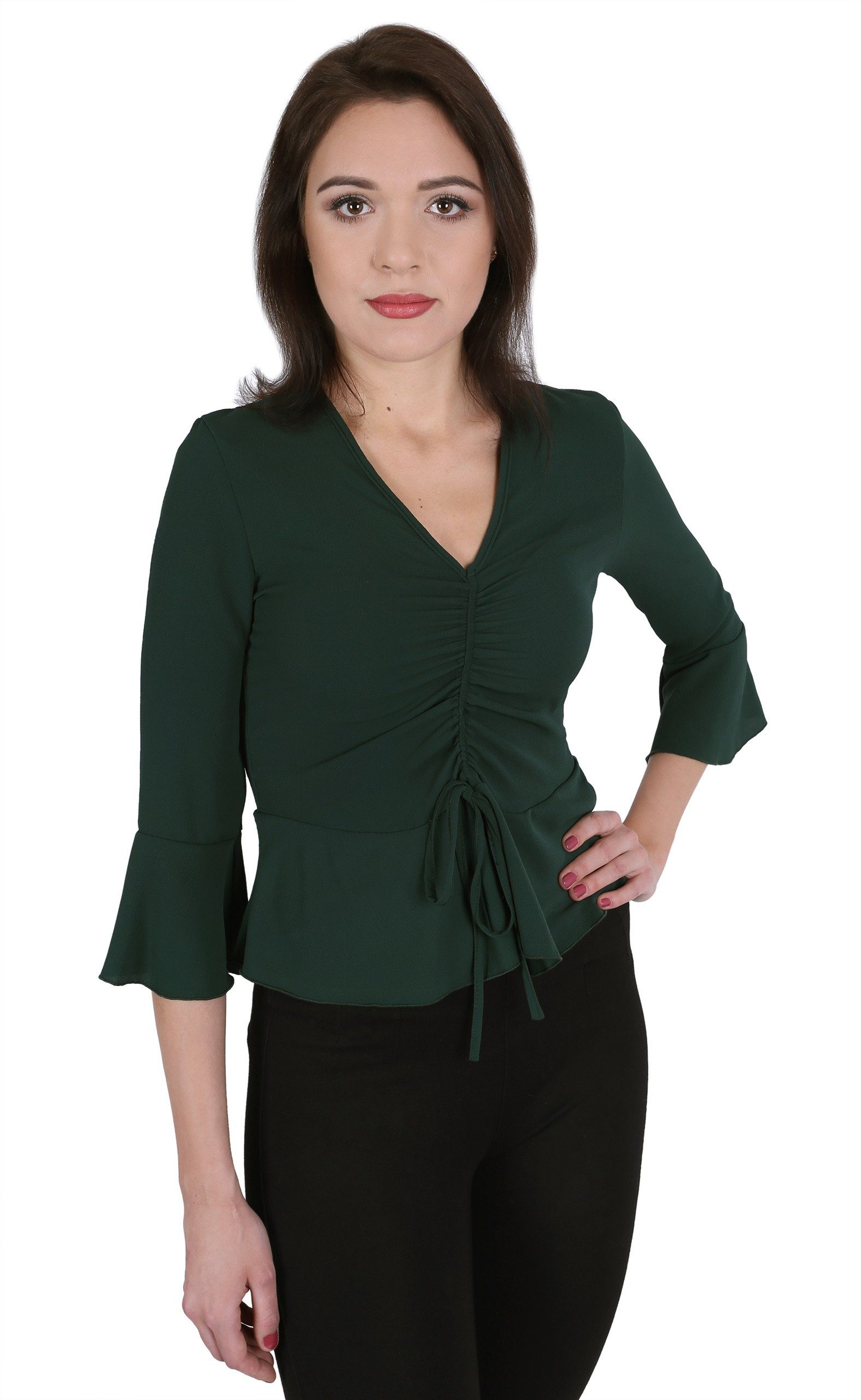 Klassische Bluse Khaki Bluse - Trompetenärmel JOHN ZACK L