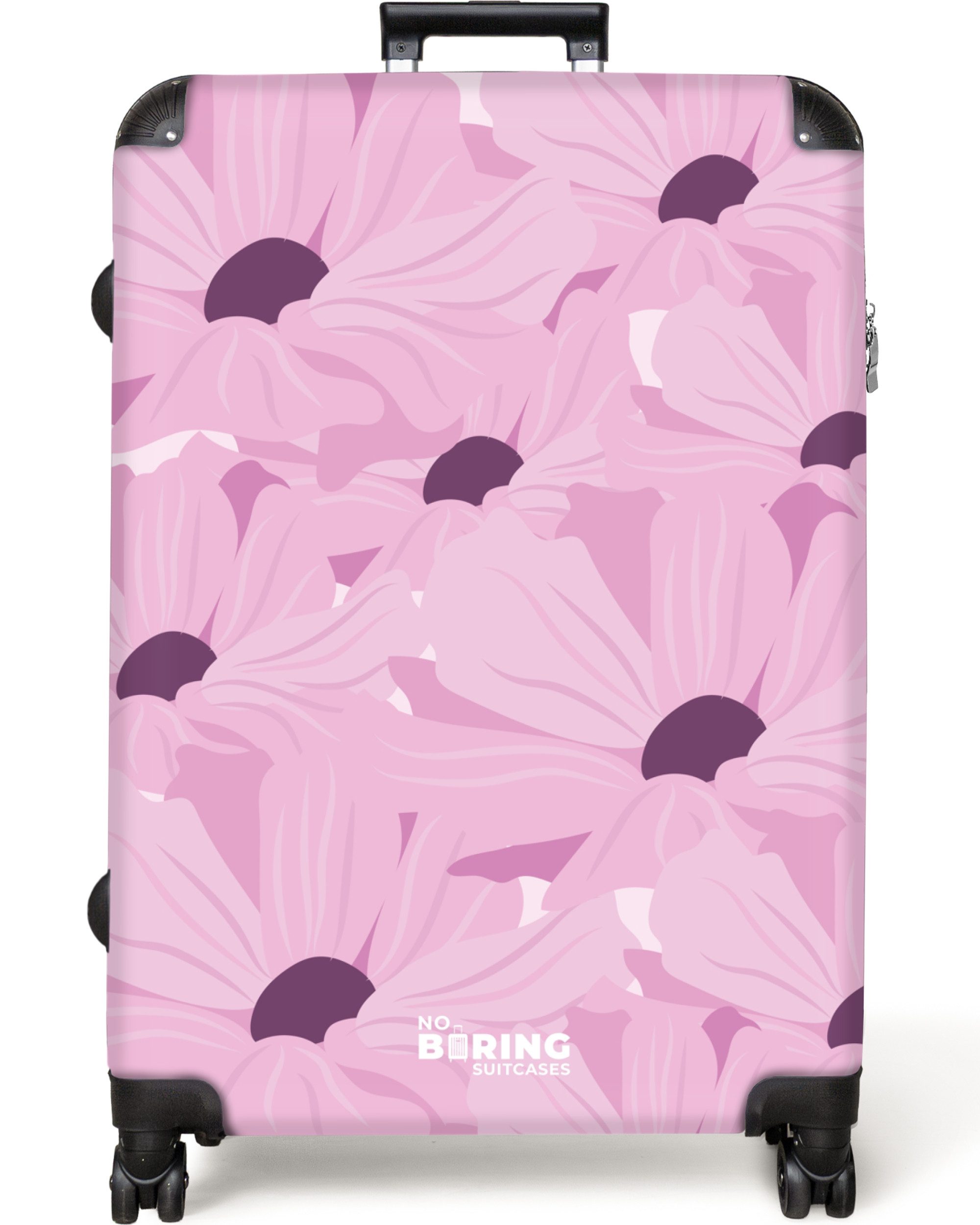 NoBoringSuitcases.com© Hartschalen-Trolley Rosa mit violetten Blüten günstig online kaufen