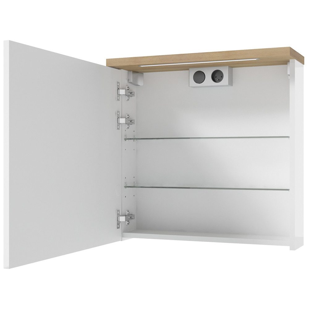 Lomadox Spiegelschrank SOFIA-107 weiß lackiert mit Trüffel Buche Nb. 60/60/20 cm