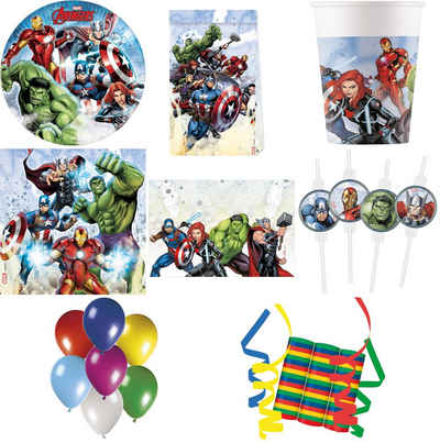 Procos Einweggeschirr-Set 157-tlg Set Kindergeburtstag Party Feier Deko Motto Avengers Infinity (157-tlg), 8 Personen, Pappe
