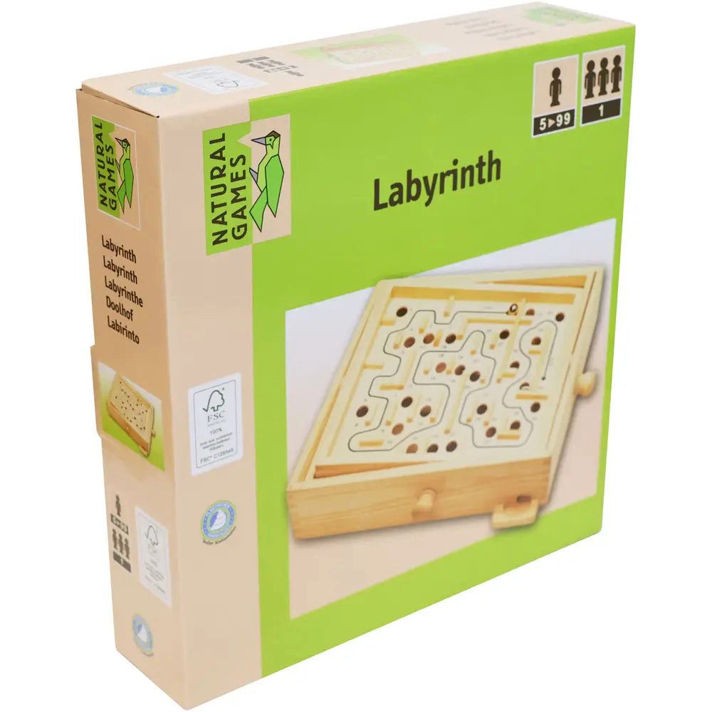 Natural Games Spiel Natural Games Premium Holz-Labyrinth 30x25cm - Knobelspaß für Jung & A