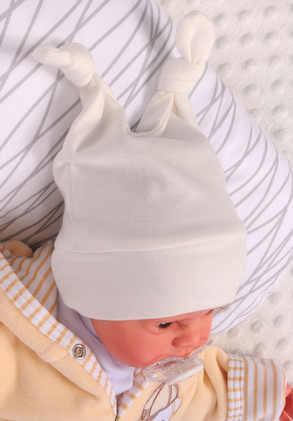 Mütze Kopfumfang 34- Knotenmütze Bortini 46cm Baby 0 Monaten Erstlingsmütze La ab Babymütze