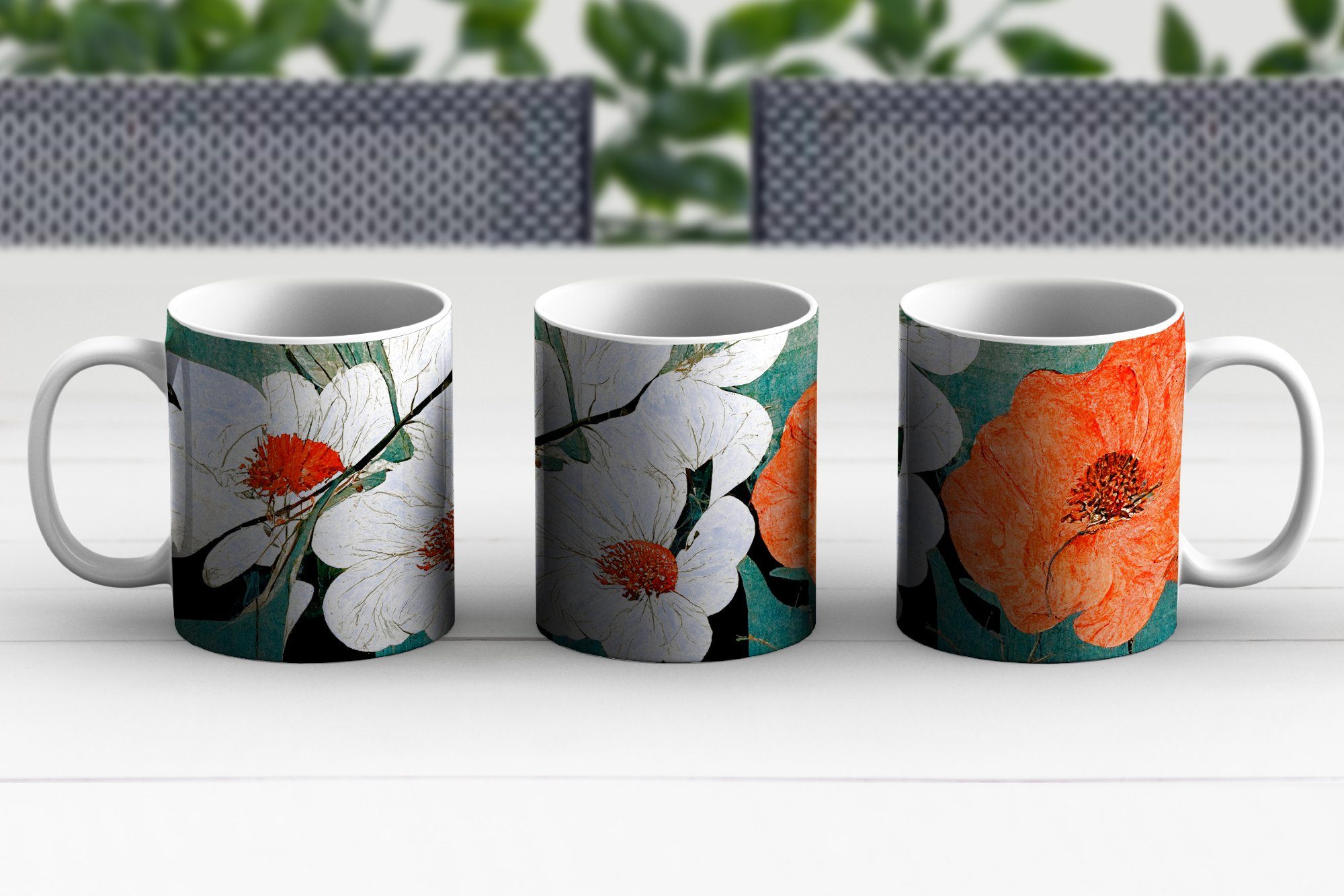 Vintage Teetasse, - - - Teetasse, Keramik, Pflanzen Becher, Geschenk MuchoWow Blumen Kaffeetassen, Asien Tasse Orange, -