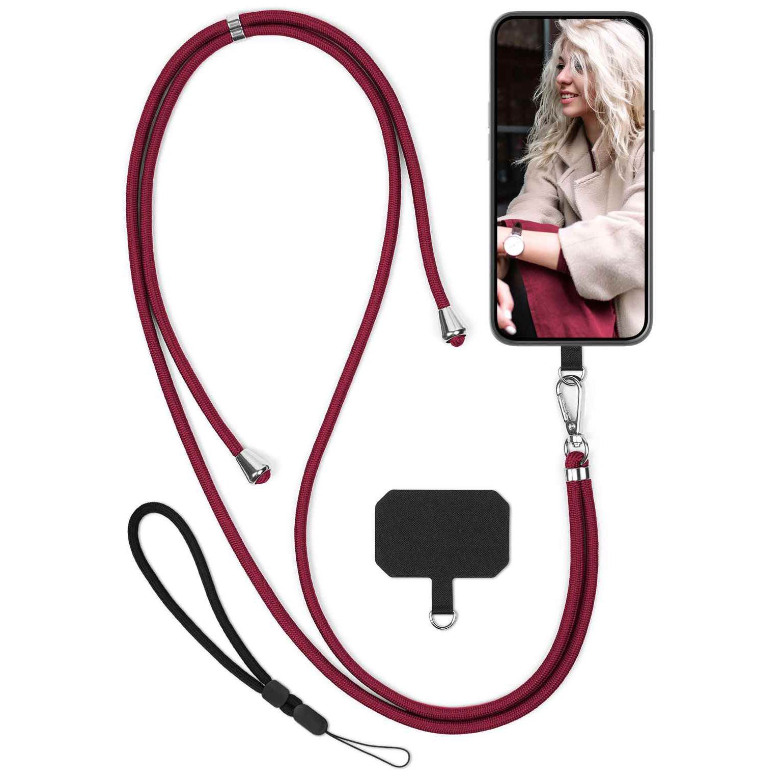 moex Handykette für iPhone 14 Plus Handyband ohne Hülle Unleash Rot 6,7 Zoll, Umhängeband mit Karabiner Handy Kette zum Umhängen Band abnehmbar