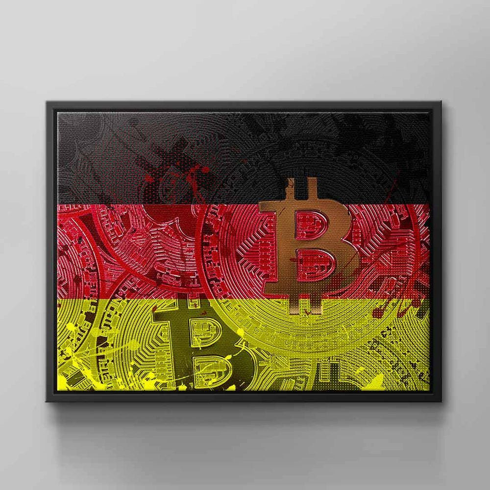 Bitcoin Leinwandbild, Rahmen Wandbild DOTCOMCANVAS® Crypto schwarzer DOTCOM & Fans für von CANVAS